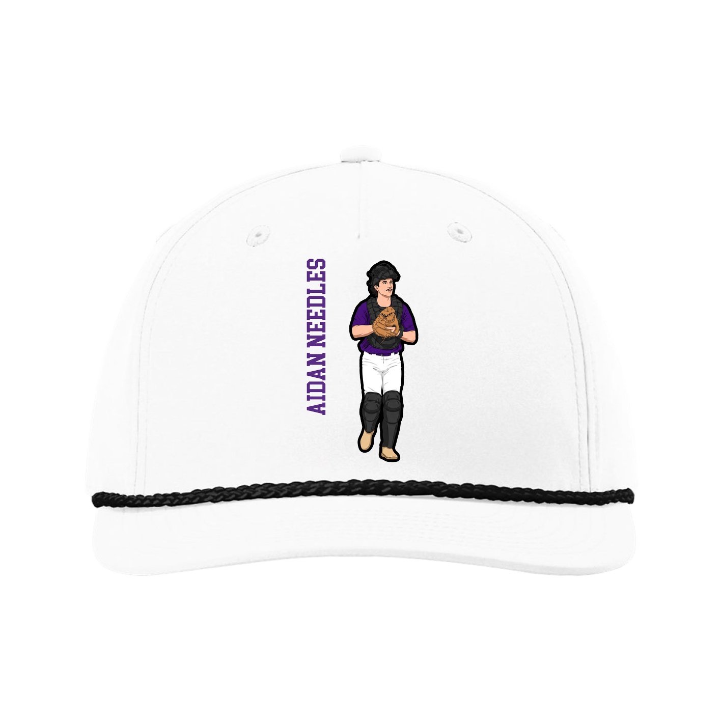 Five-Panel Classic Rope Cap — Name Vertical in White