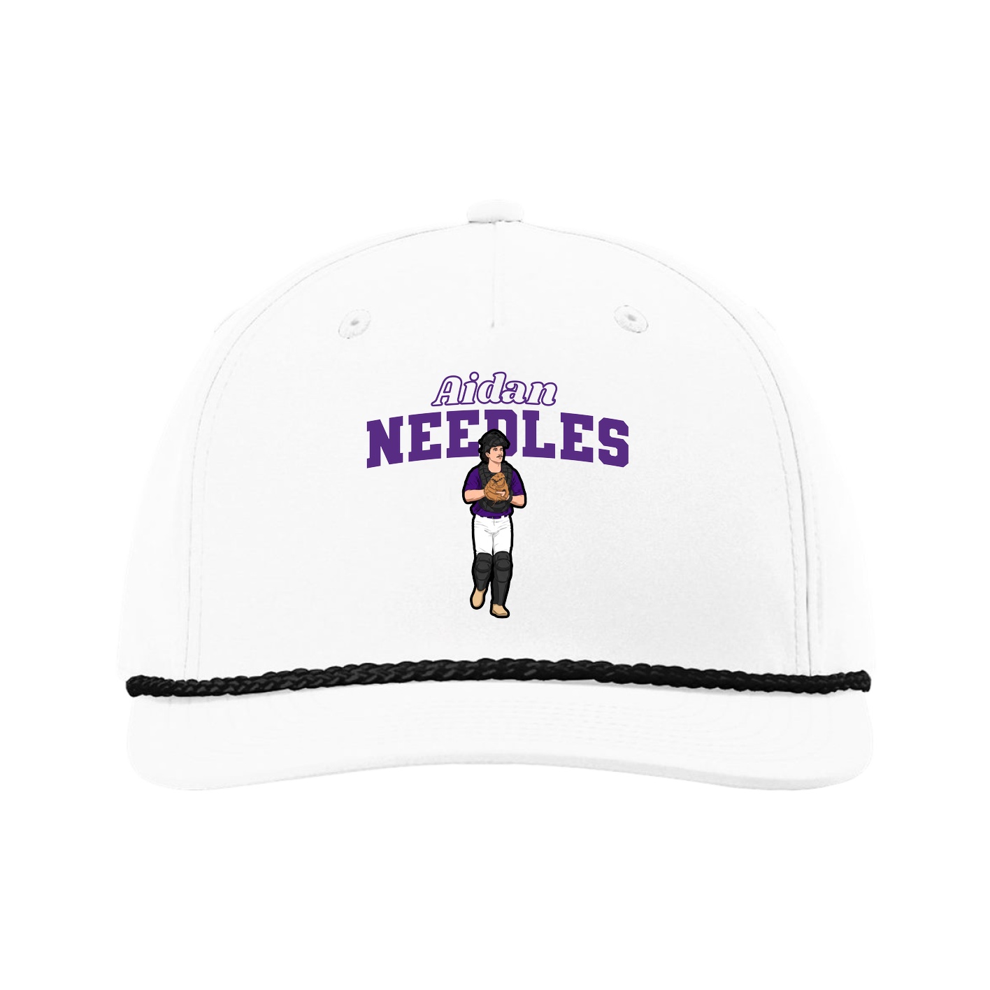 Five-Panel Classic Rope Cap — Name Arch in White