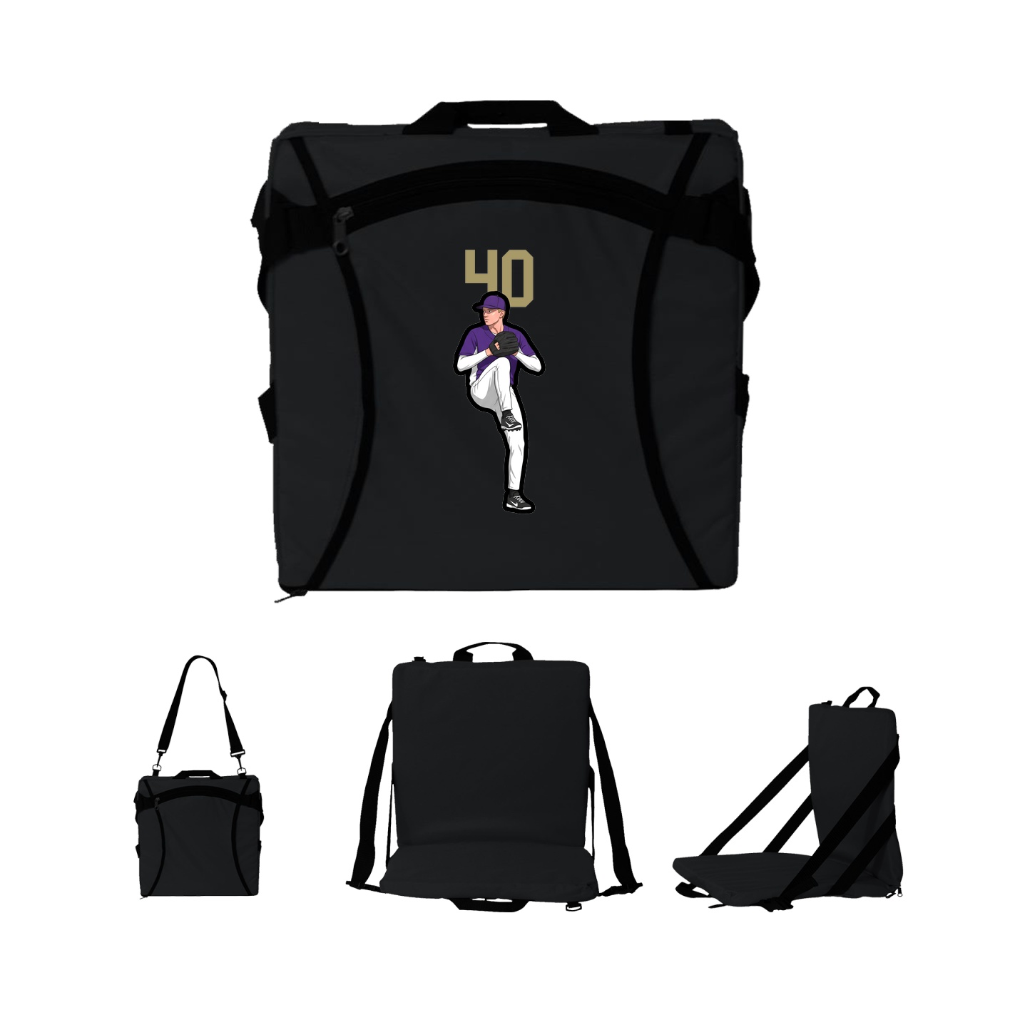 Folding Stadium Seat — Number Top in Black