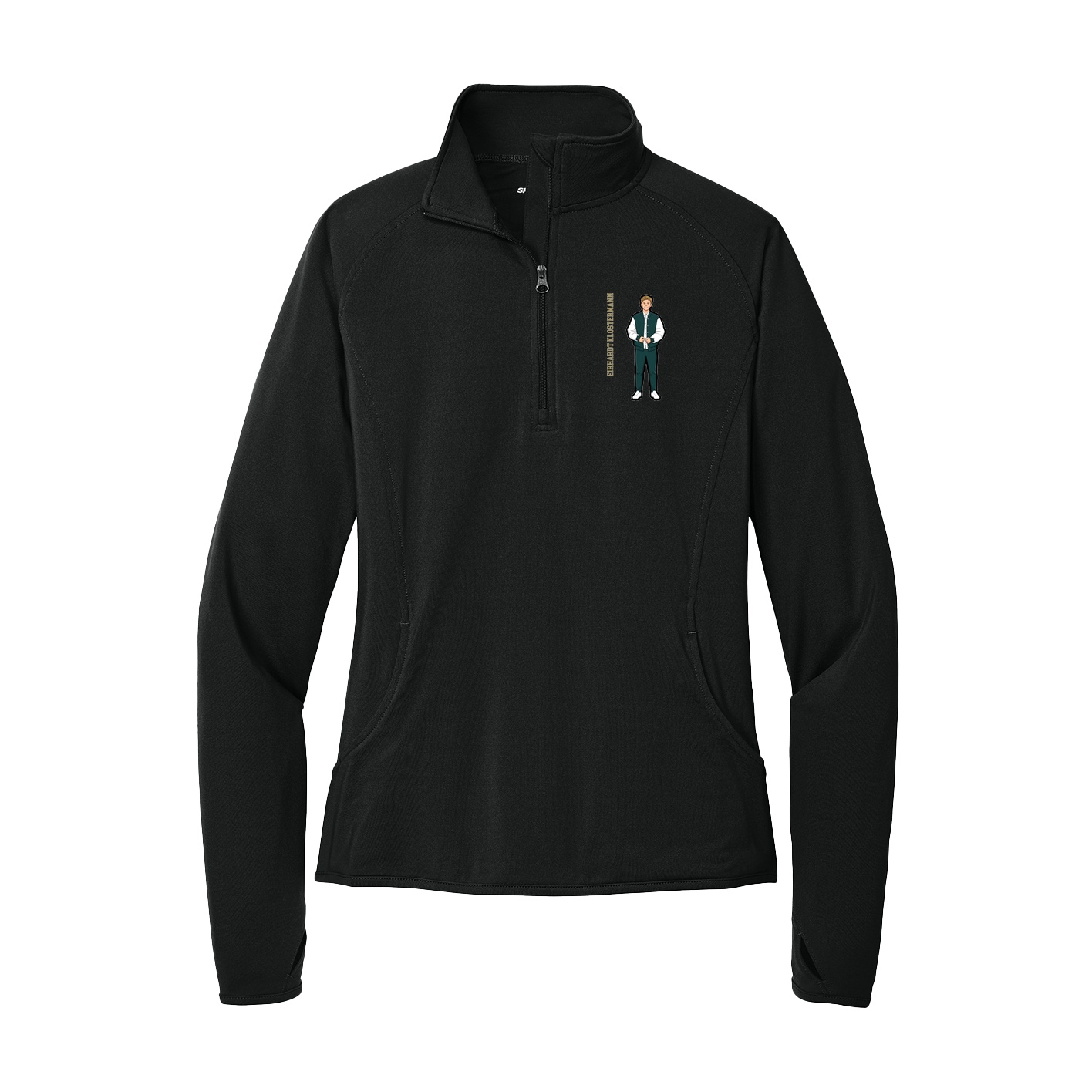 Women's Q-Zip Pullover — Name Vertical in Black