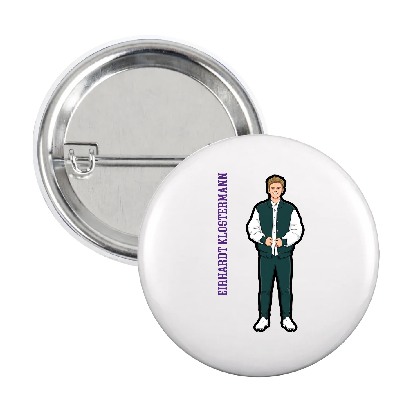 Game Day Button — Name Vertical in White