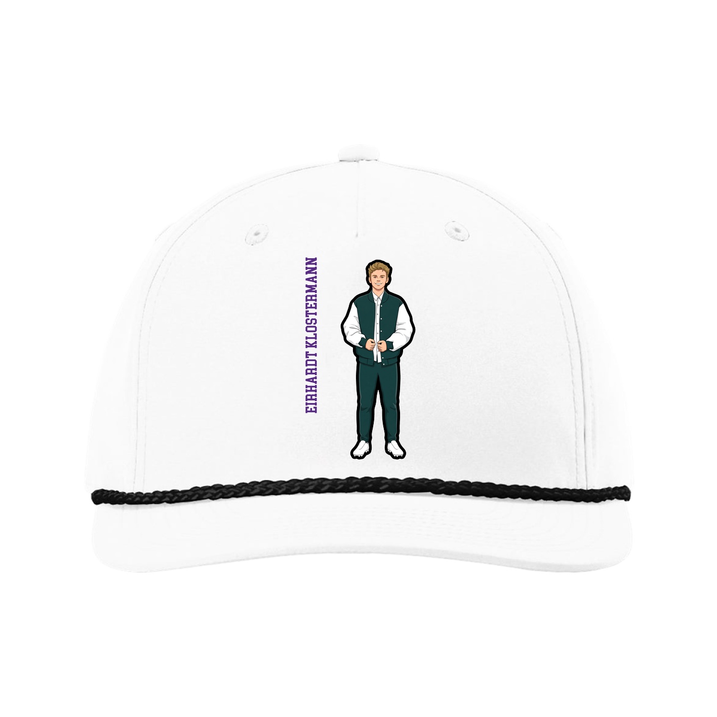 Five-Panel Classic Rope Cap — Name Vertical in White