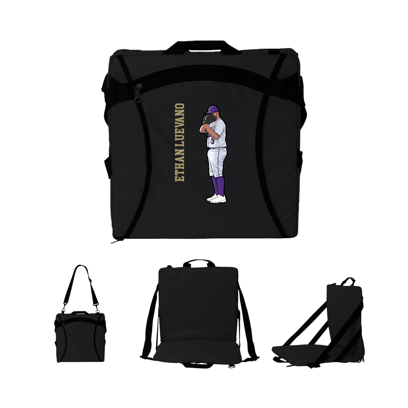 Folding Stadium Seat — Name Vertical in Black
