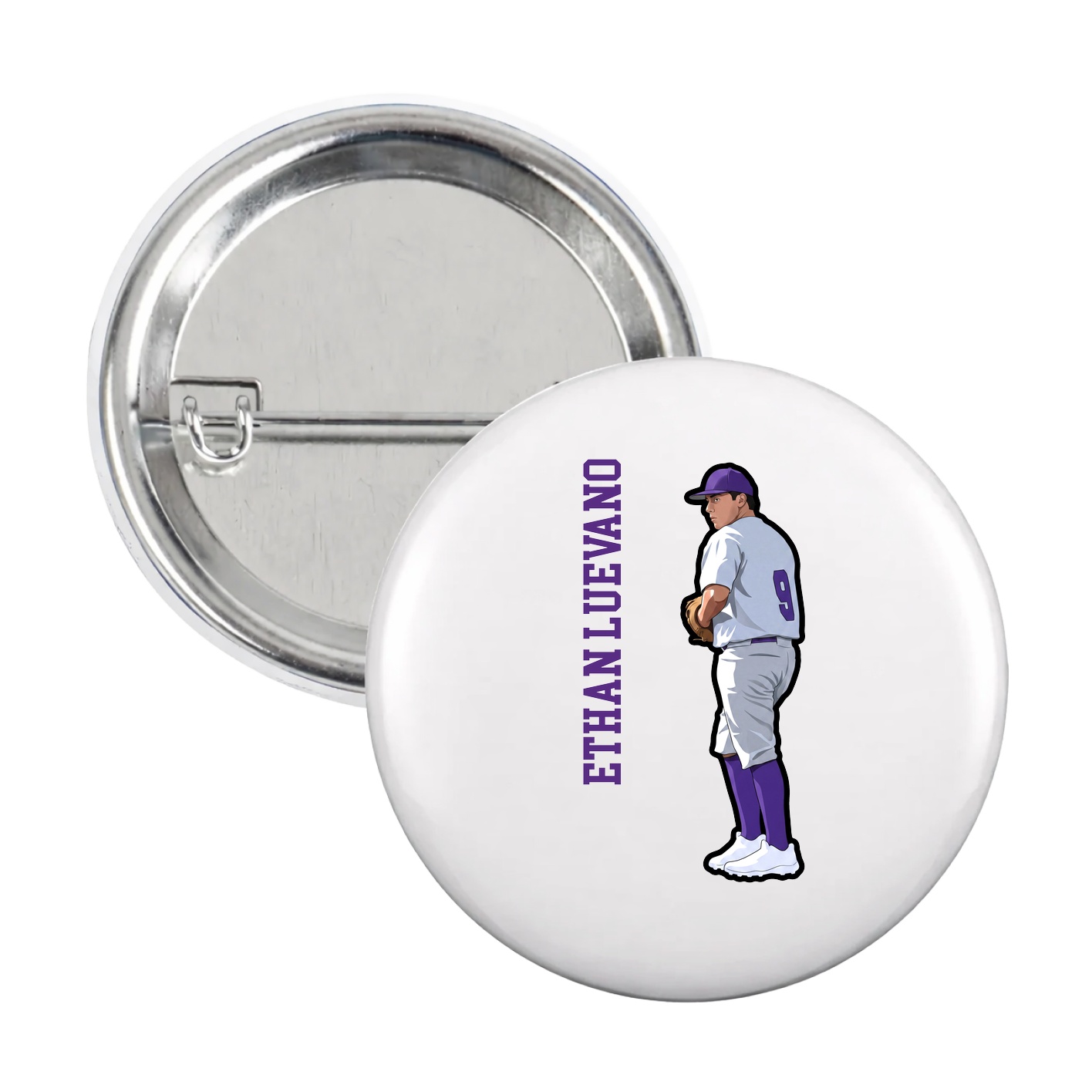 Game Day Button — Name Vertical in White
