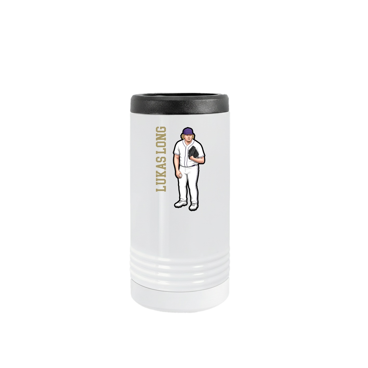 Slim Beverage Holder — Name Vertical in White