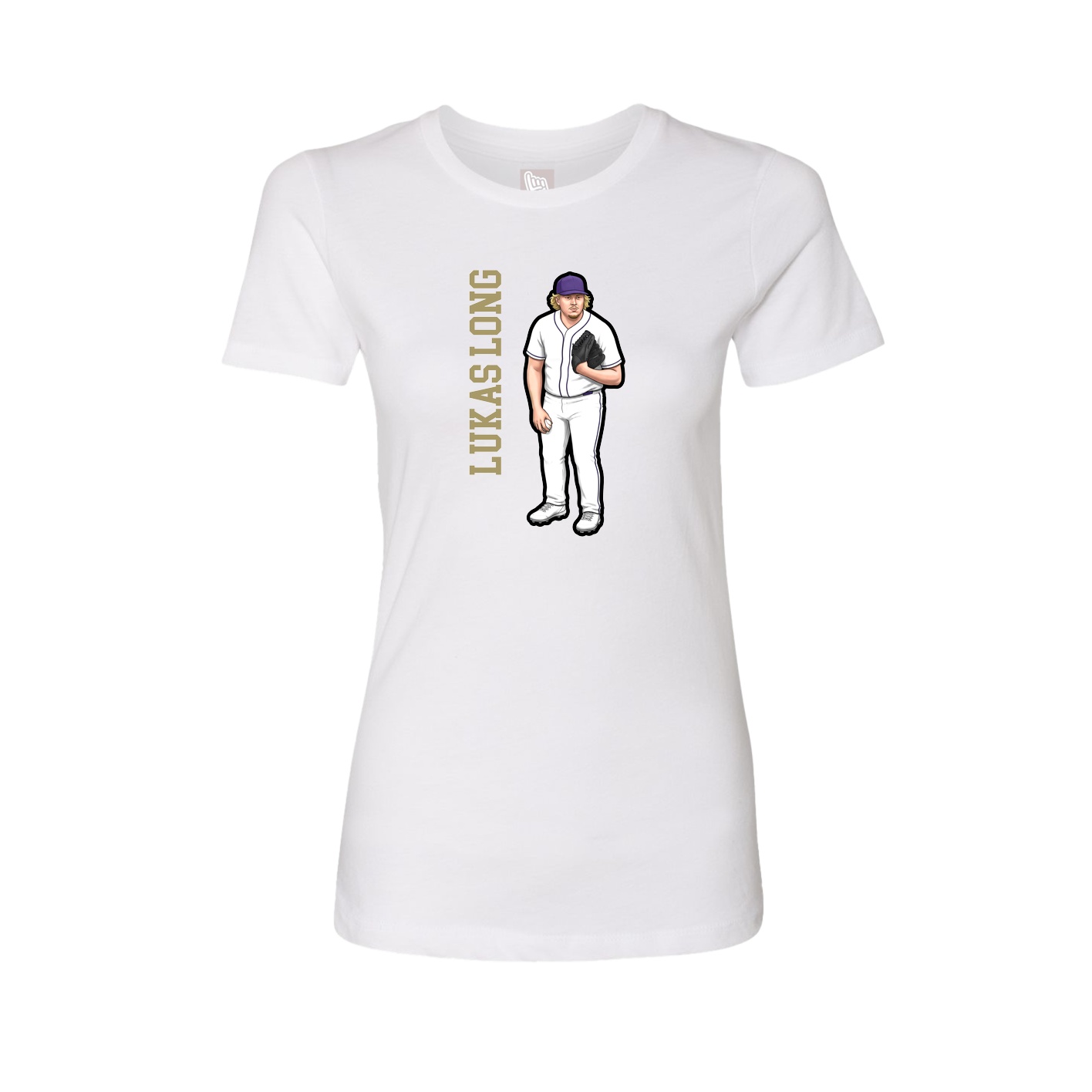 Fitted Women's Tee — Name Vertical in White