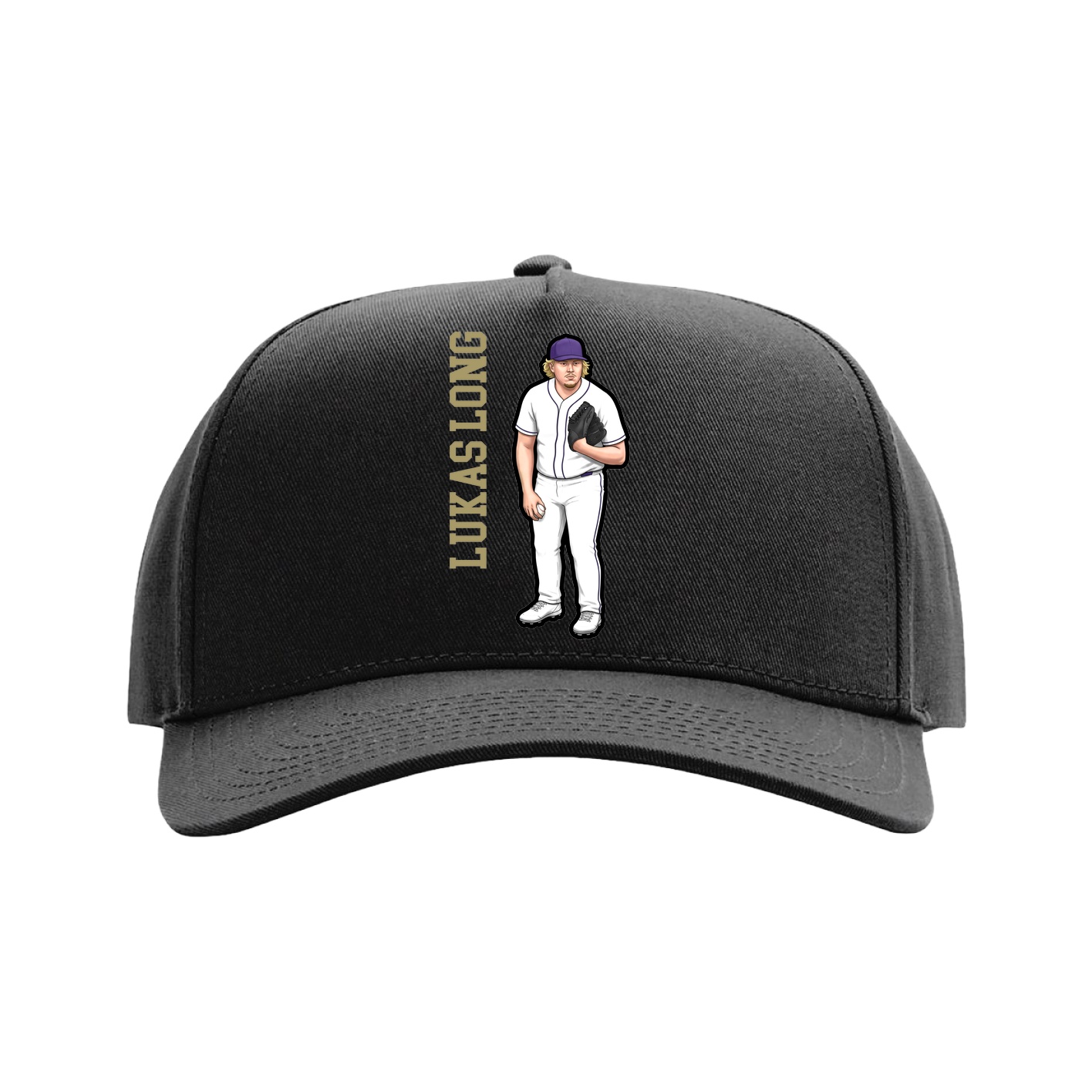 Full Fabric Five-Panel Champ Cap — Name Vertical in Black