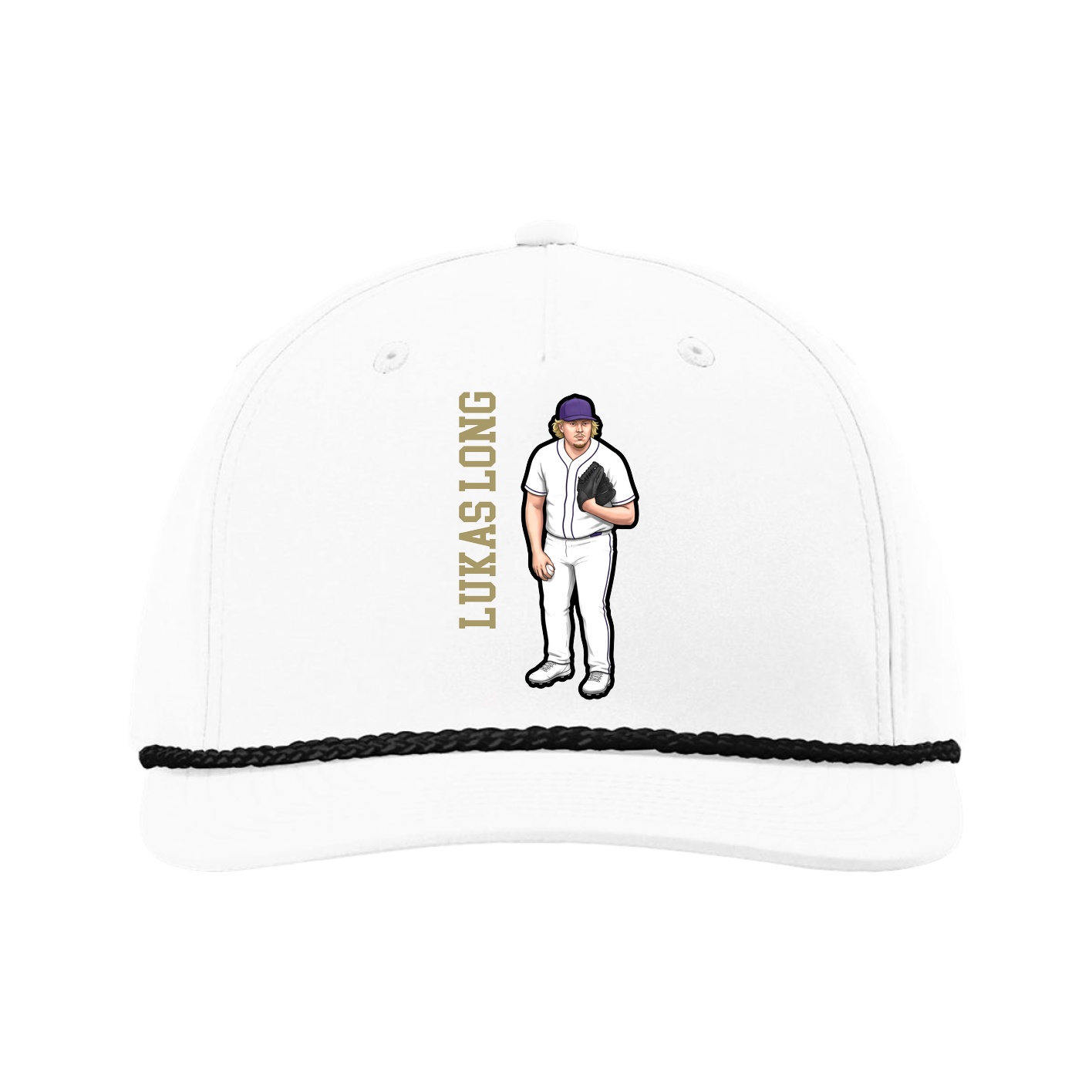 Five-Panel Classic Rope Cap — Name Vertical in White