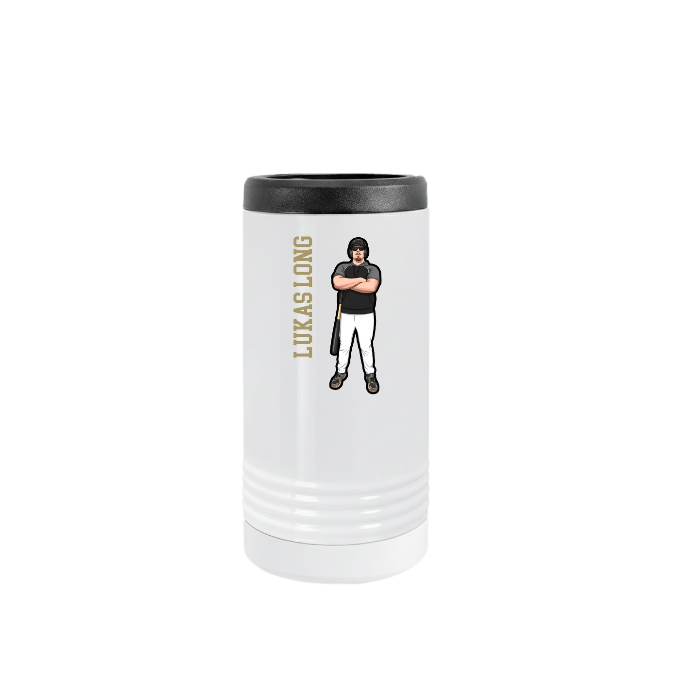 Slim Beverage Holder — Name Vertical in White