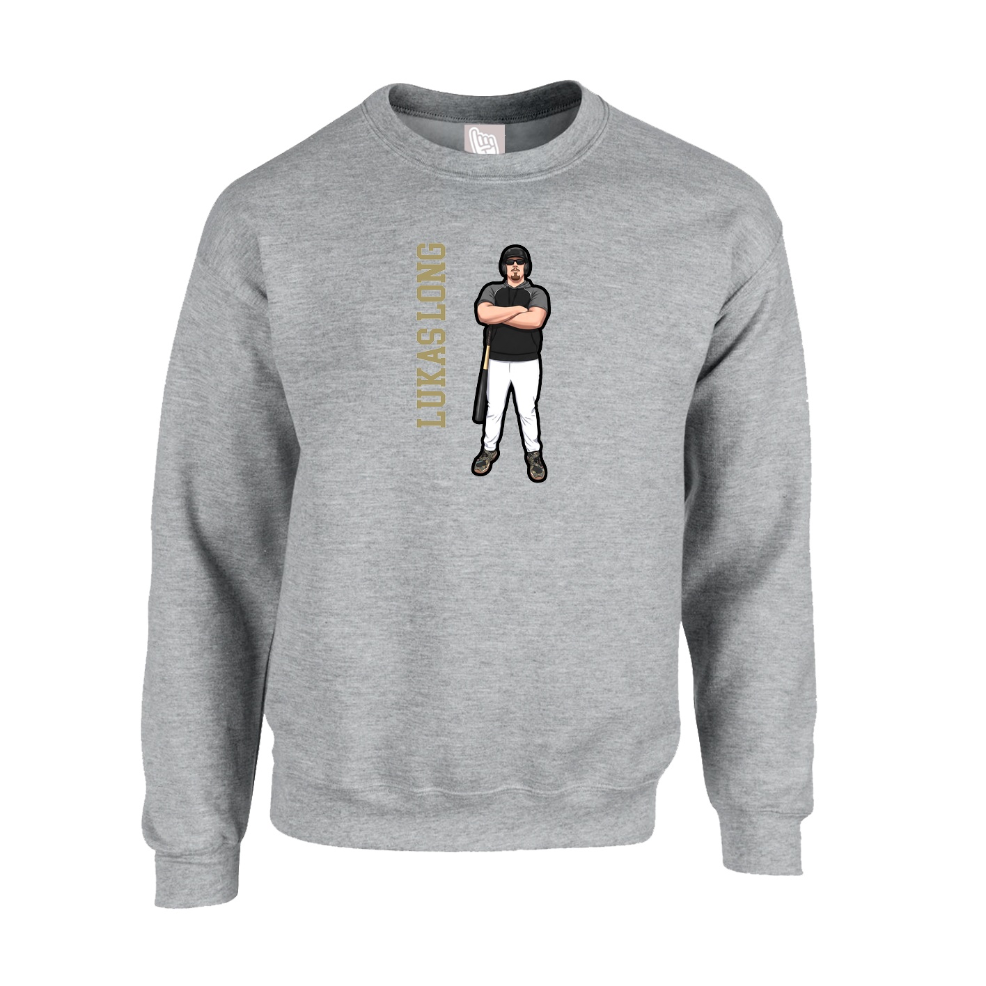 Fleece Crew — Name Vertical in Grey