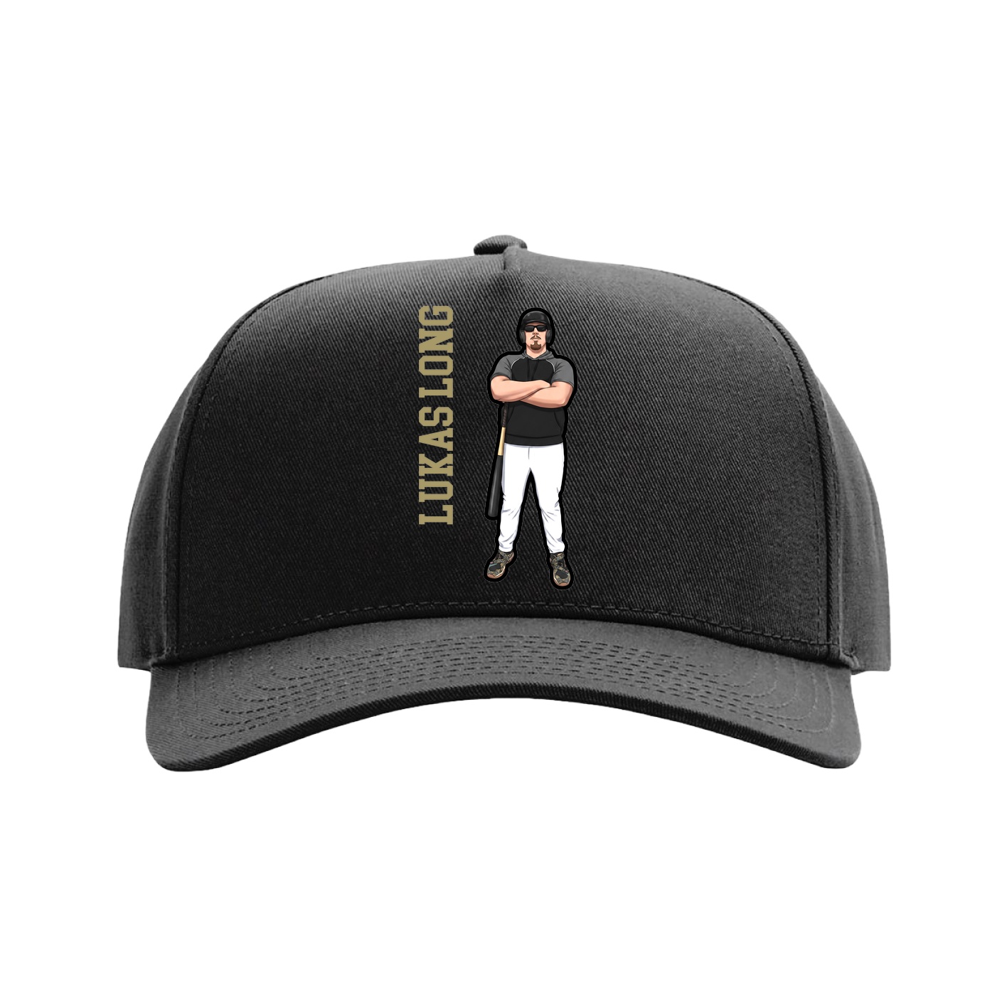 Full Fabric Five-Panel Champ Cap — Name Vertical in Black