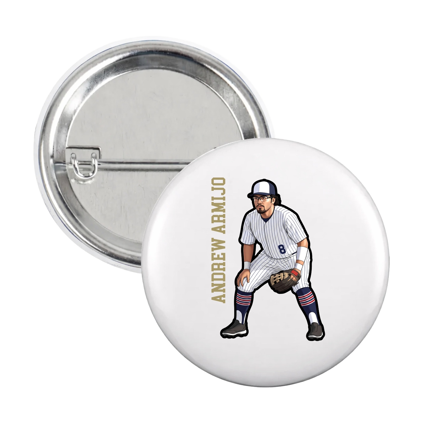 Game Day Button — Name Vertical in White