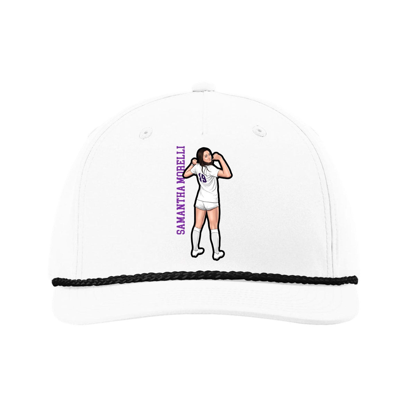 Five-Panel Classic Rope Cap — Name Vertical in White