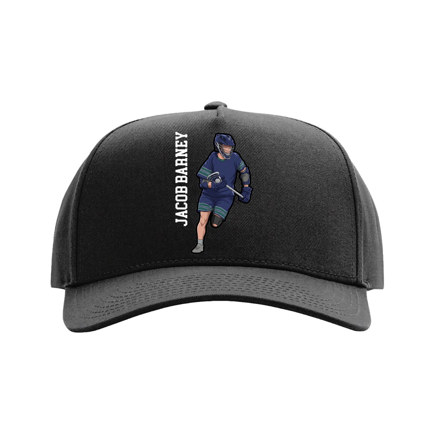 Full Fabric Five-Panel Champ Cap — Name Vertical in Black