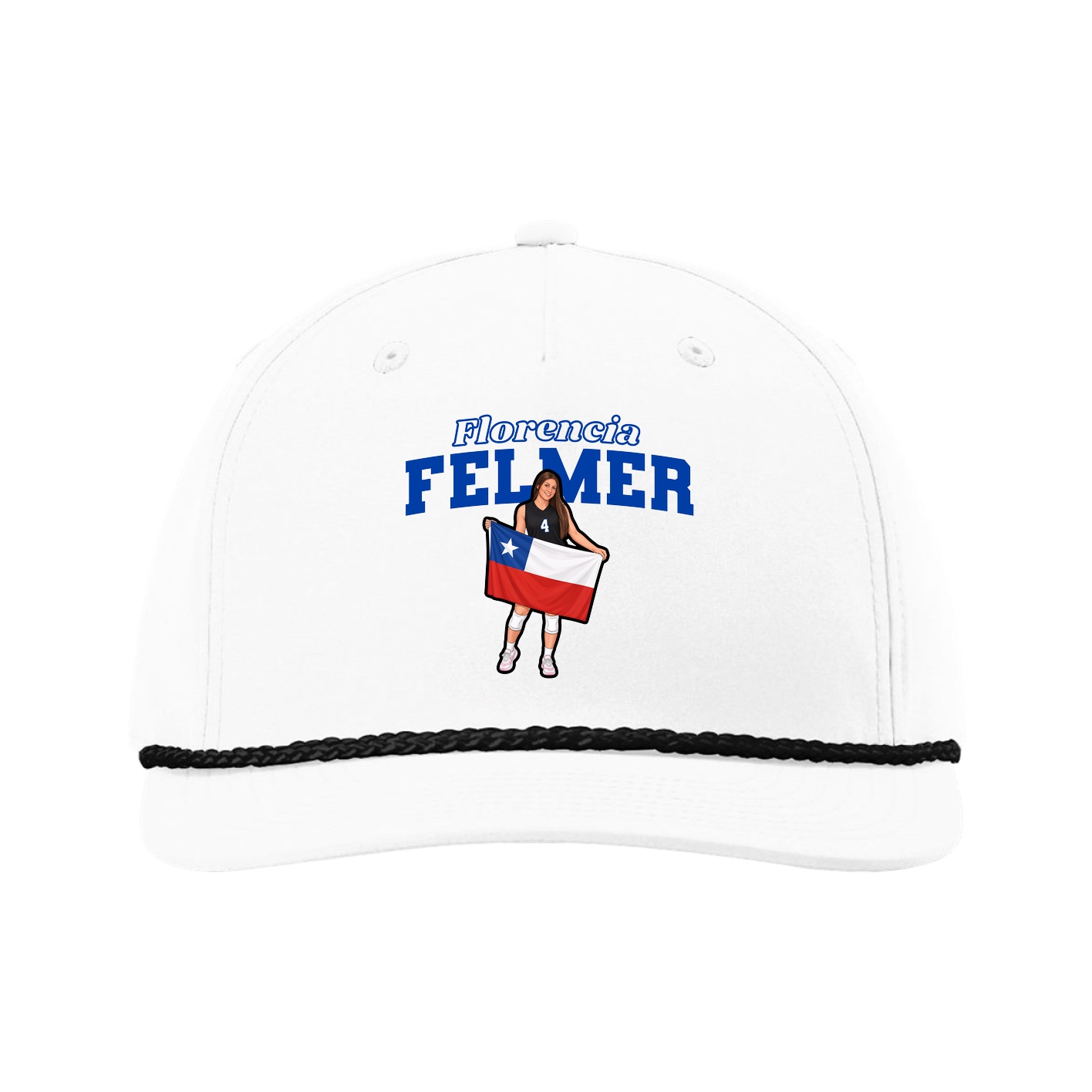 Five-Panel Classic Rope Cap — Name Arch in White