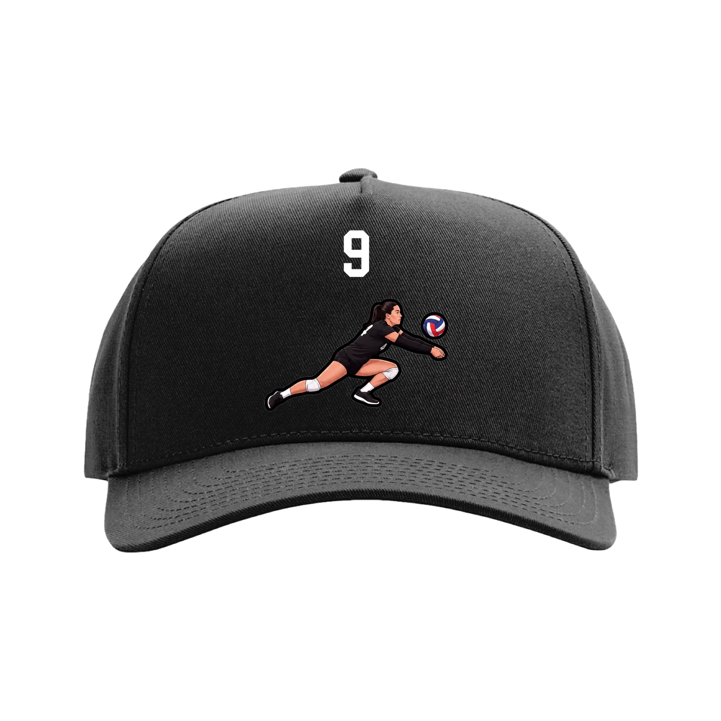 Full Fabric Five-Panel Champ Cap — Number Top in Black