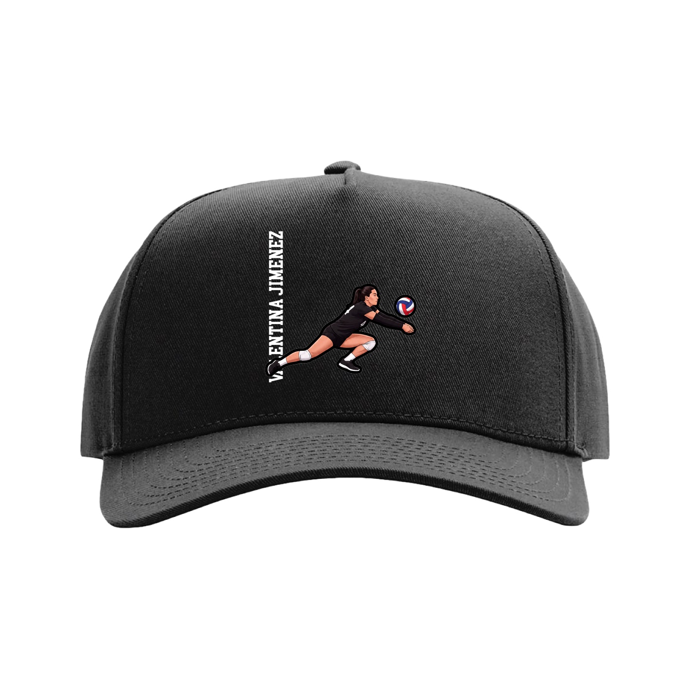 Full Fabric Five-Panel Champ Cap — Name Vertical in Black