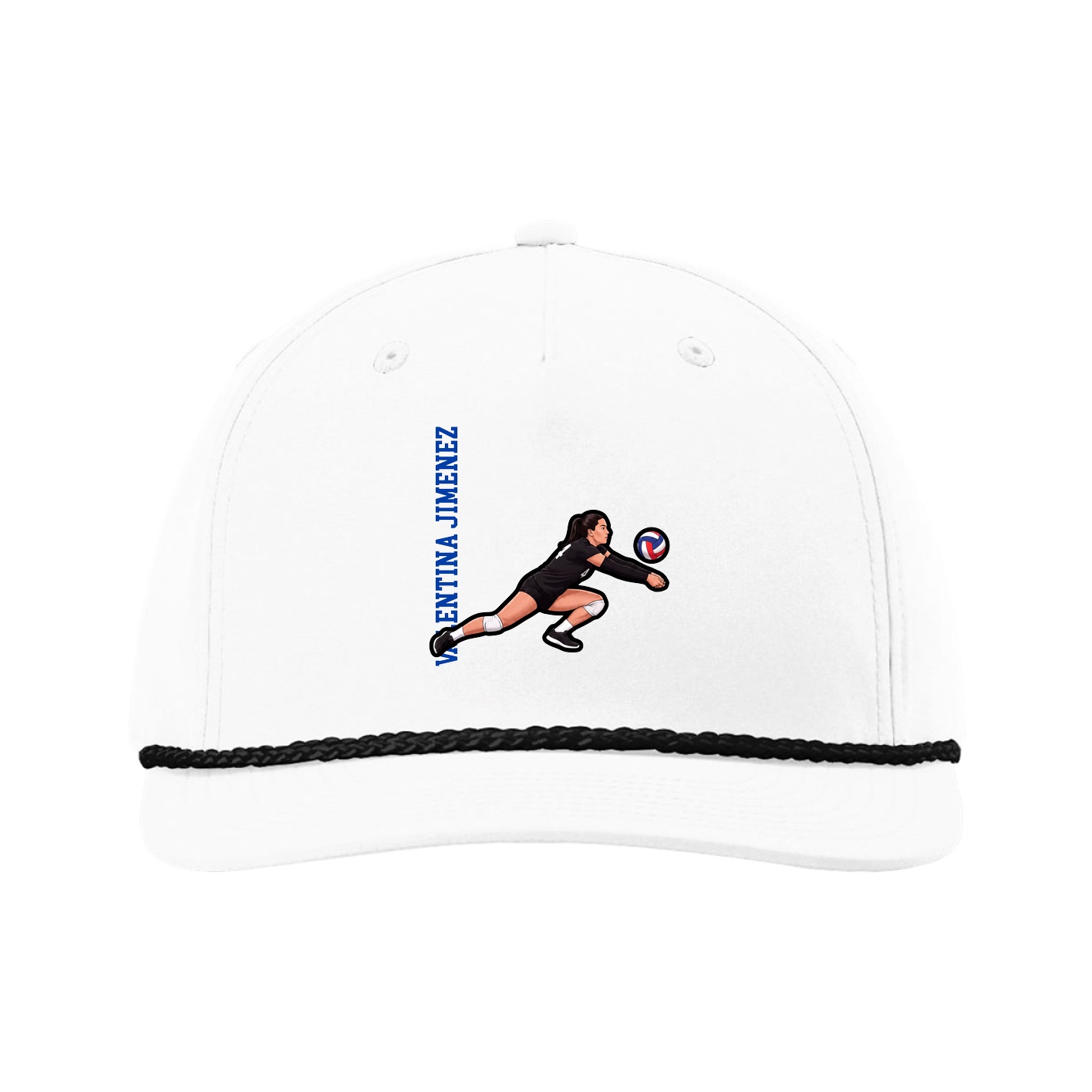 Five-Panel Classic Rope Cap — Name Vertical in White