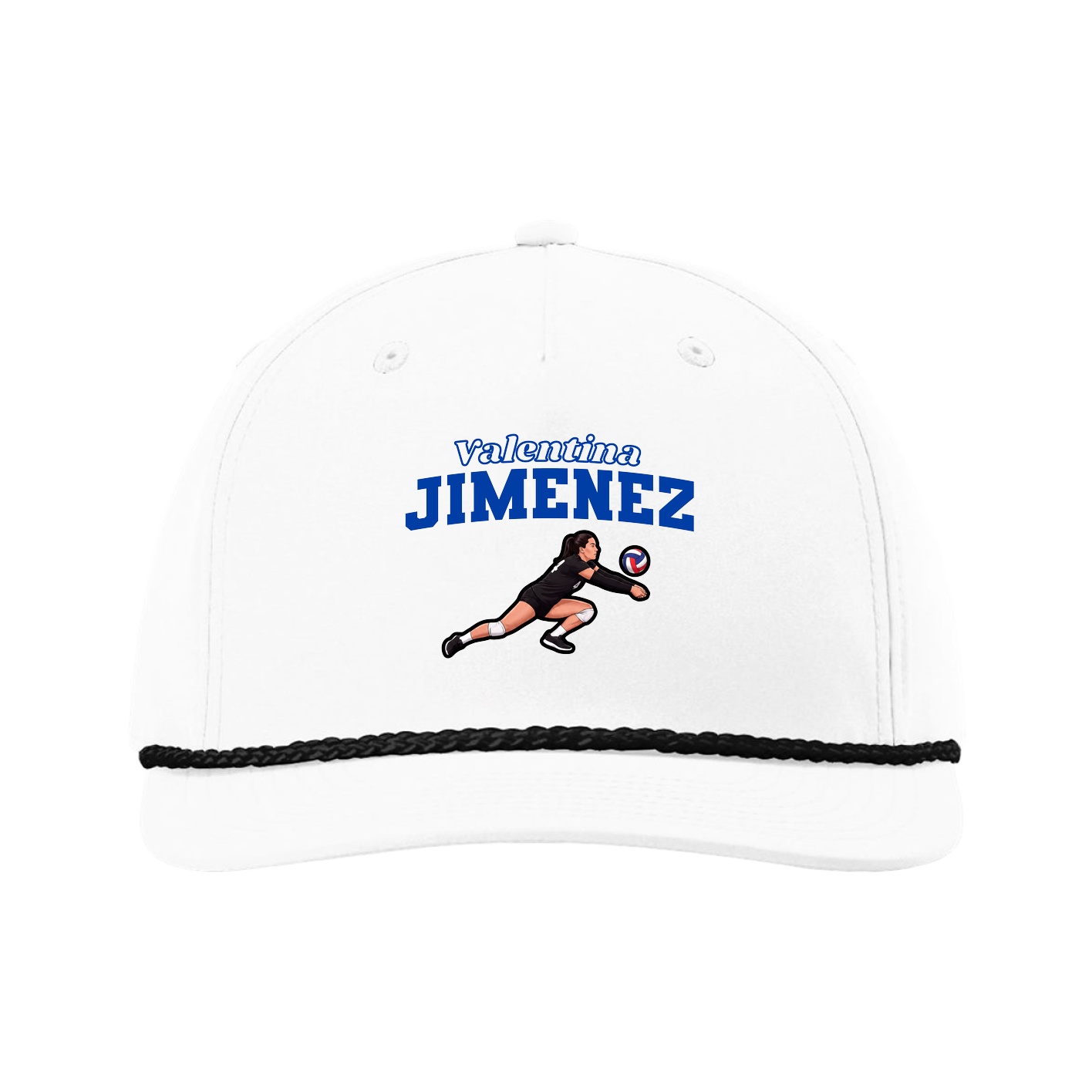 Five-Panel Classic Rope Cap — Name Arch in White