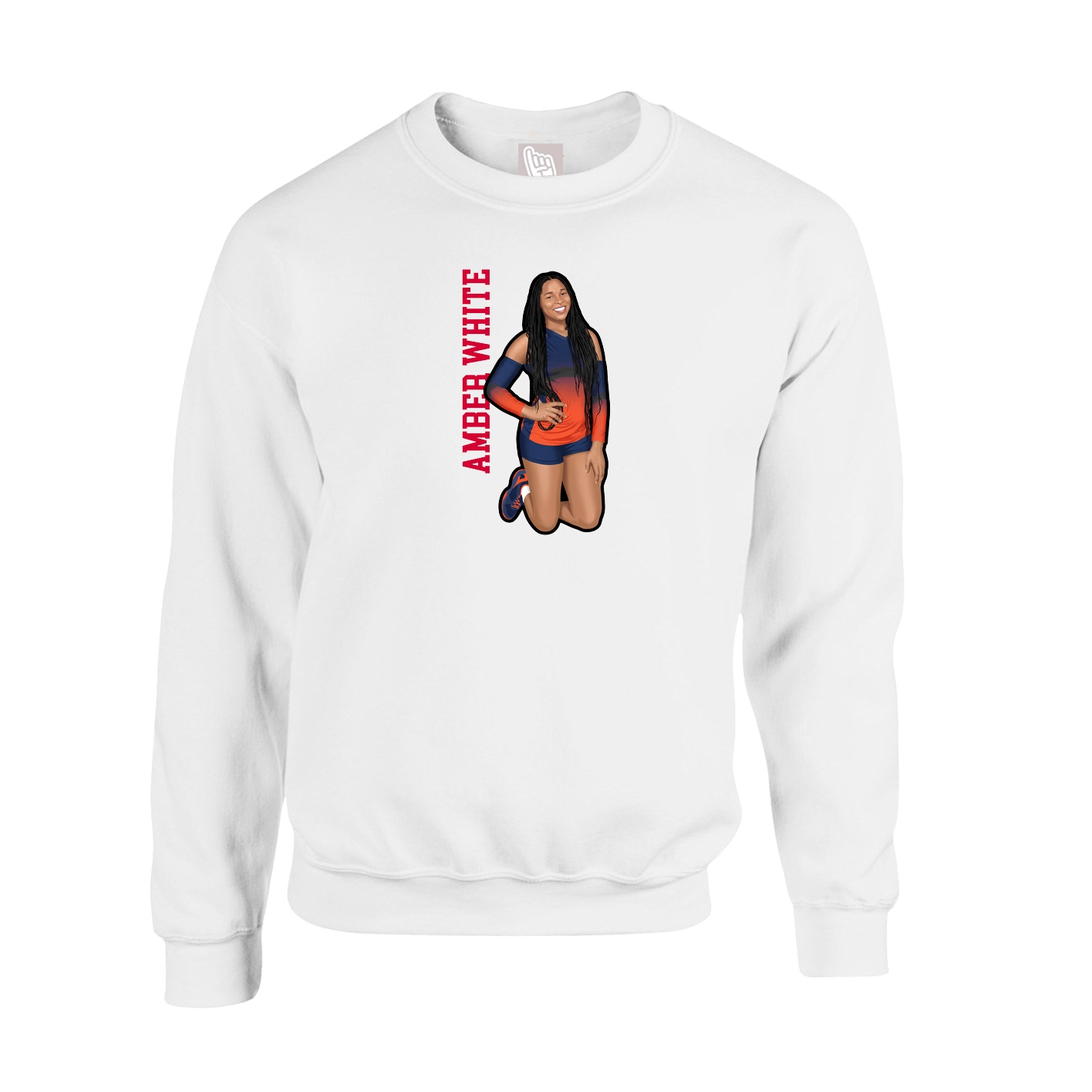 Fleece Crew — Name Vertical in White