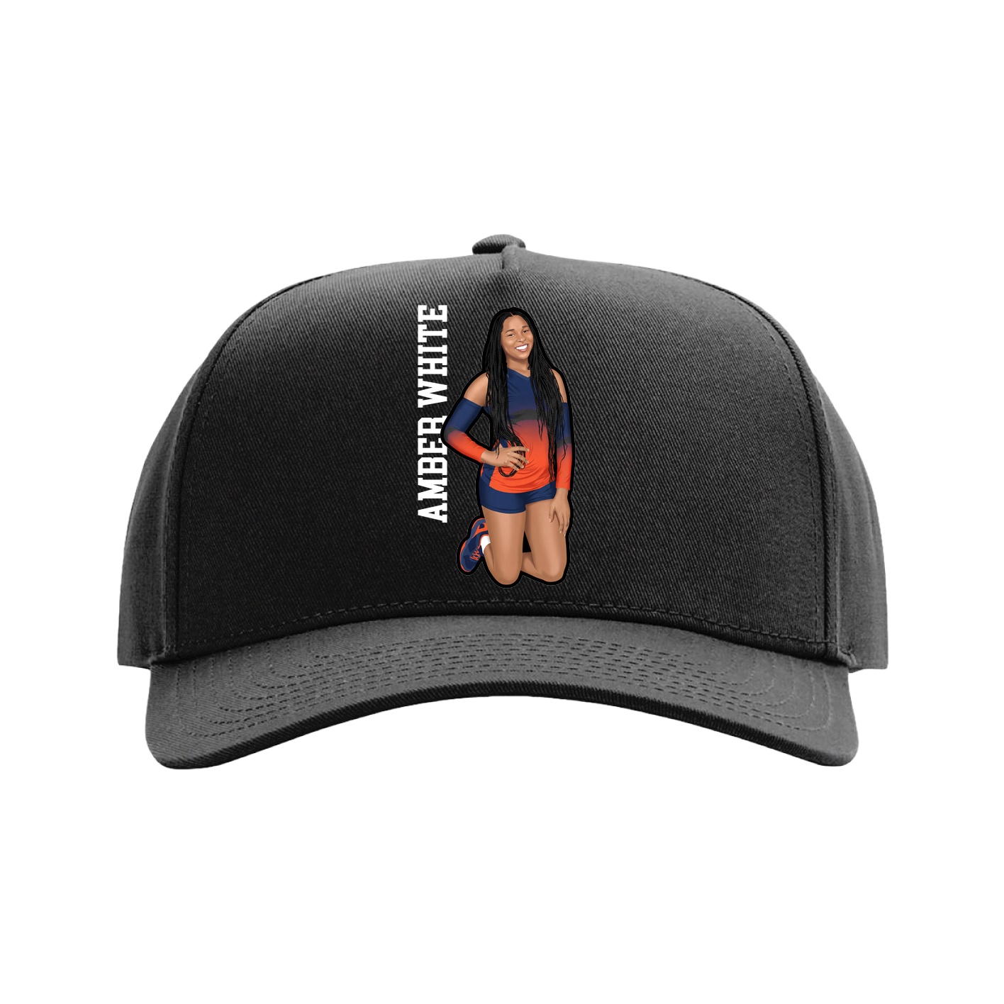 Full Fabric Five-Panel Champ Cap — Name Vertical in Black