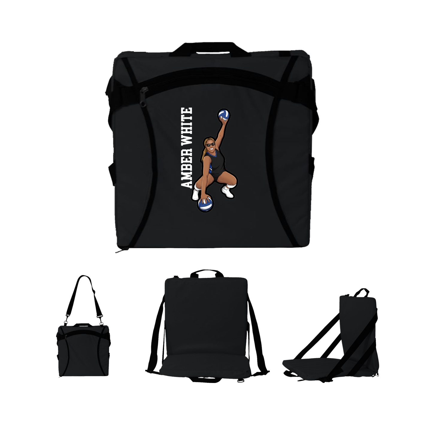 Folding Stadium Seat — Name Vertical in Black