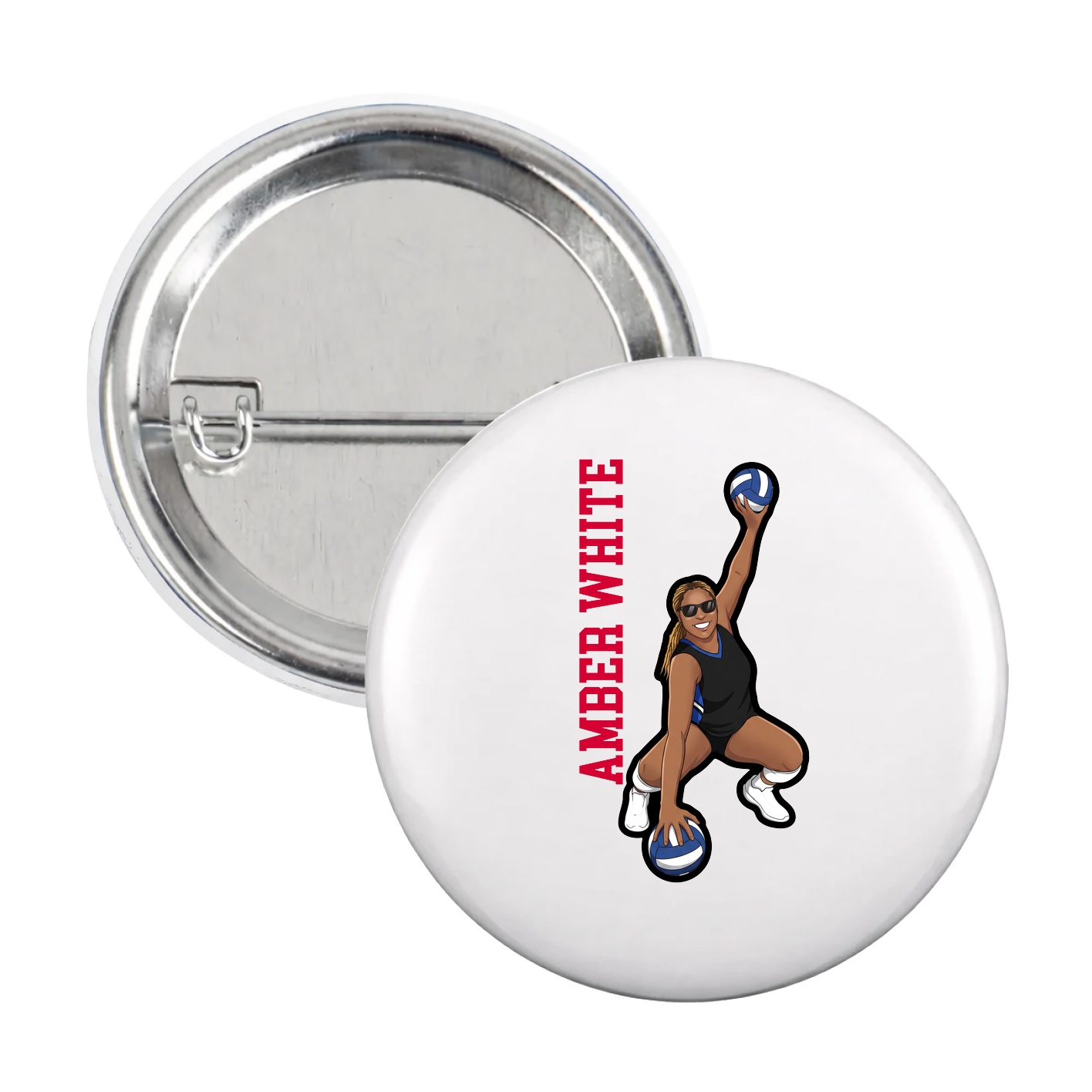 Game Day Button — Name Vertical in White