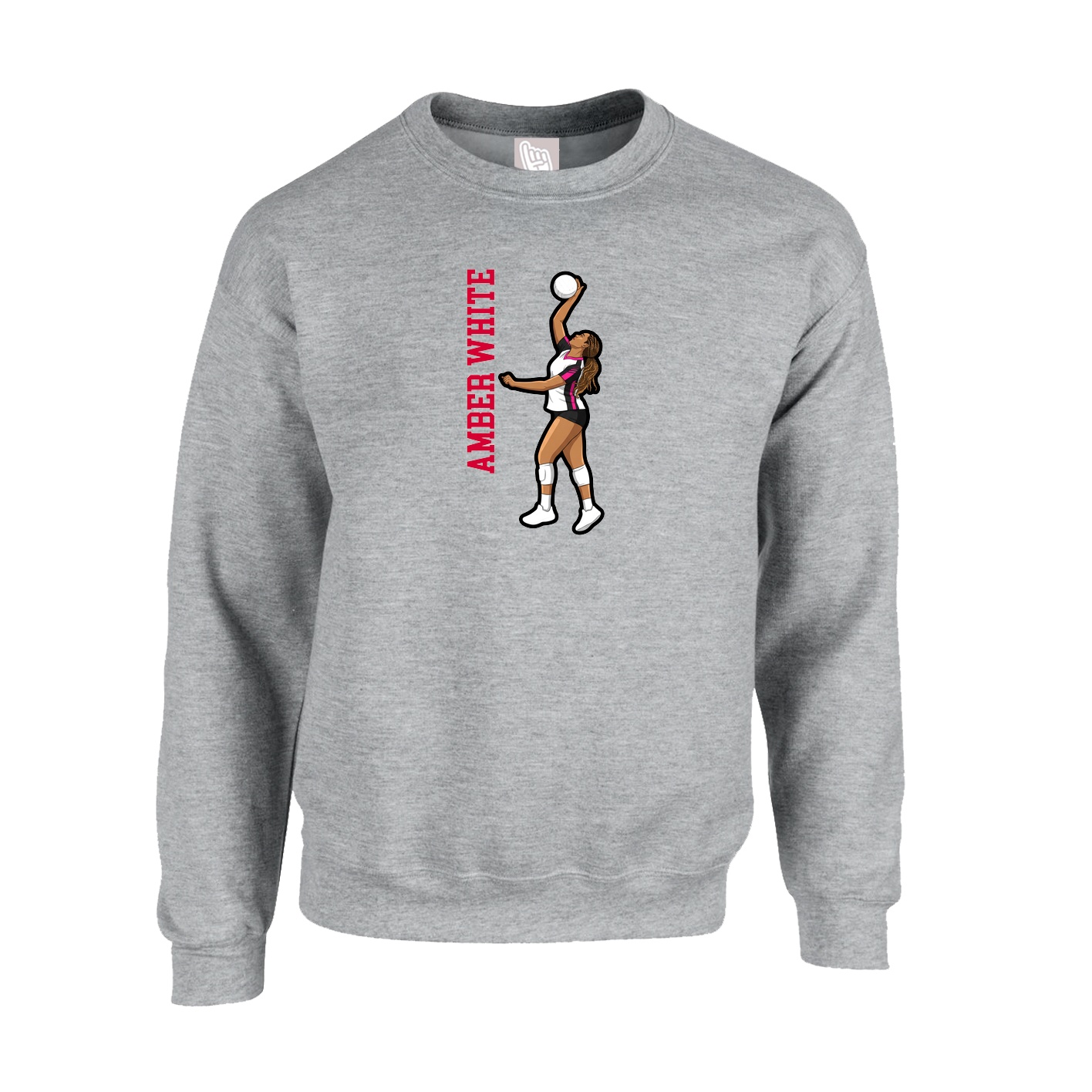 Fleece Crew — Name Vertical in Grey