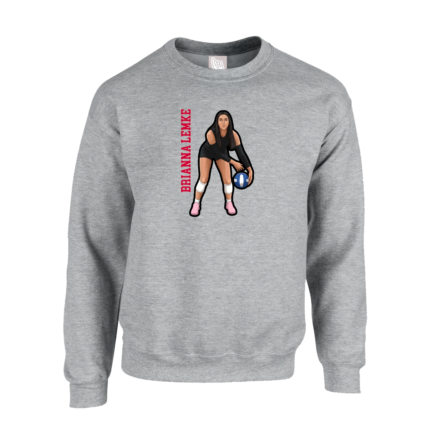 Fleece Crew — Name Vertical in Grey