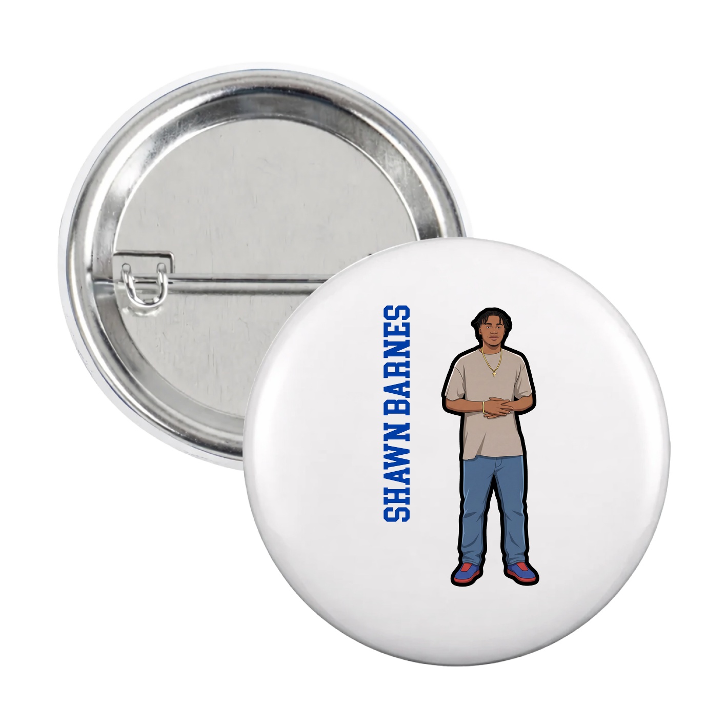 Game Day Button — Name Vertical in White