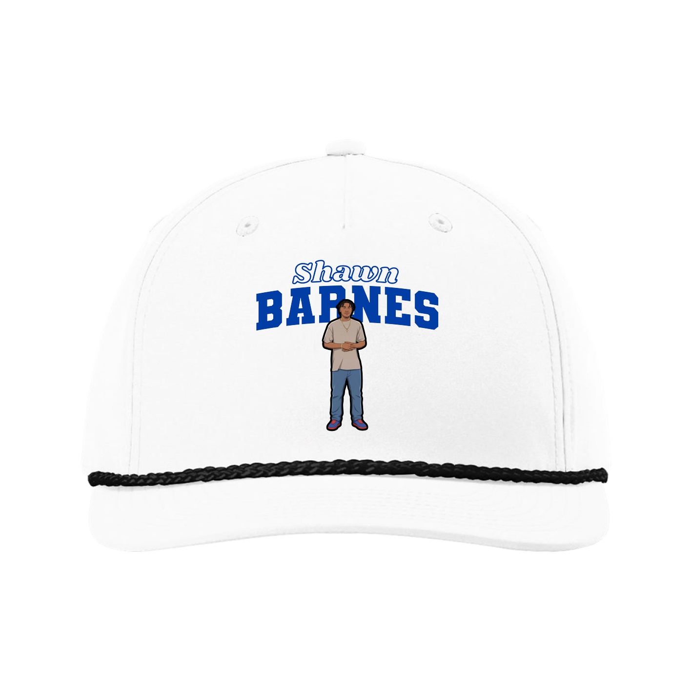 Five-Panel Classic Rope Cap — Name Arch in White