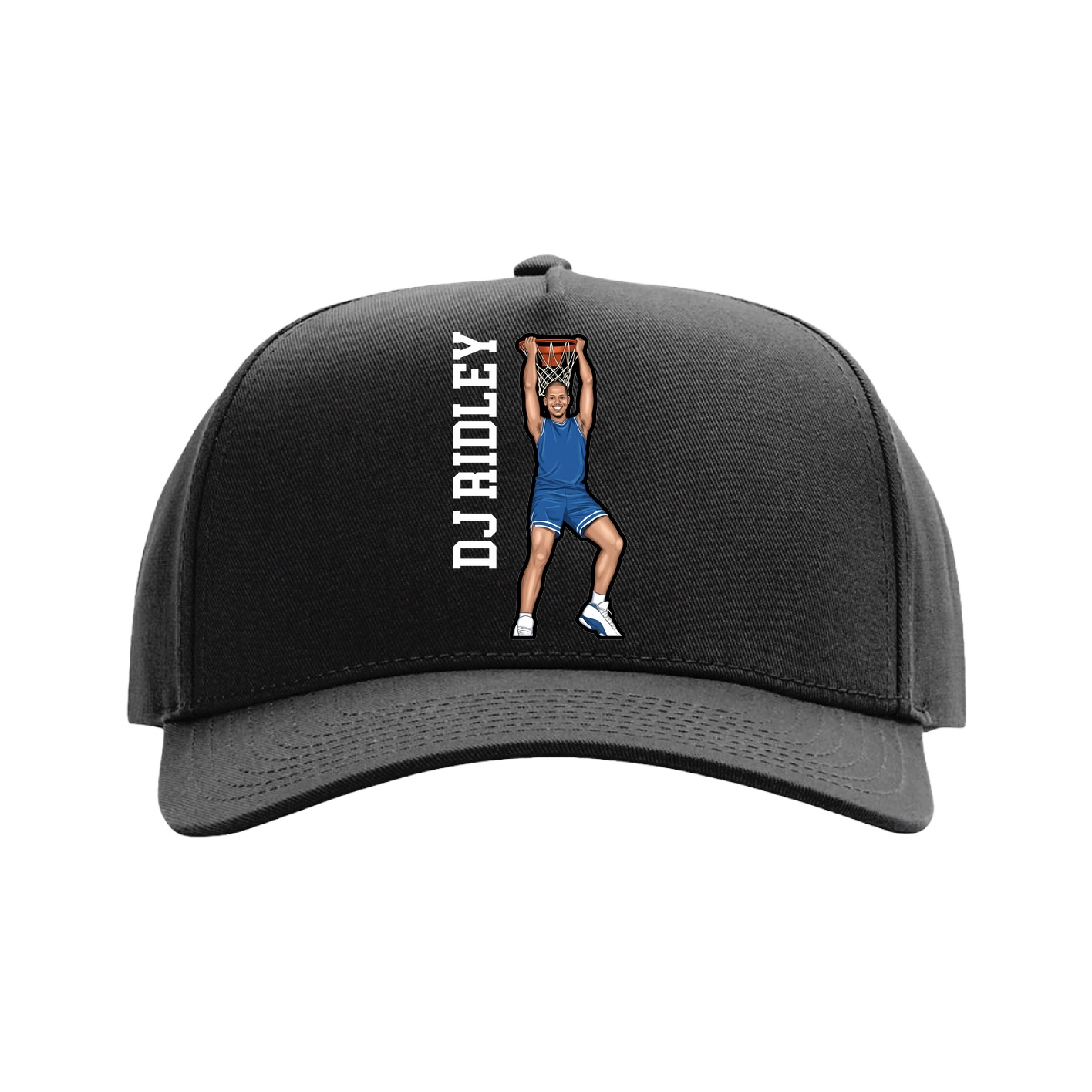 Full Fabric Five-Panel Champ Cap — Name Vertical in Black