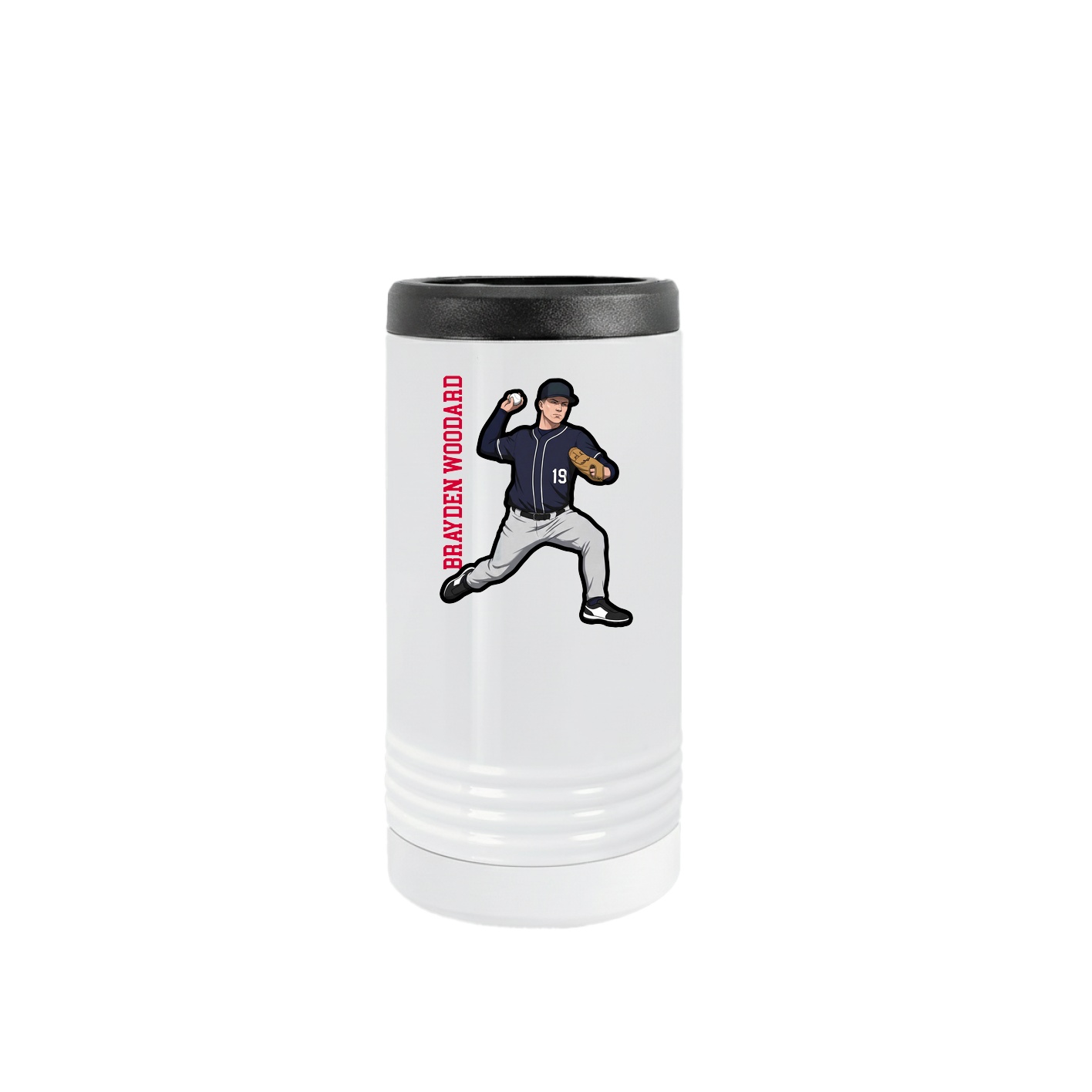 Slim Beverage Holder — Name Vertical in White