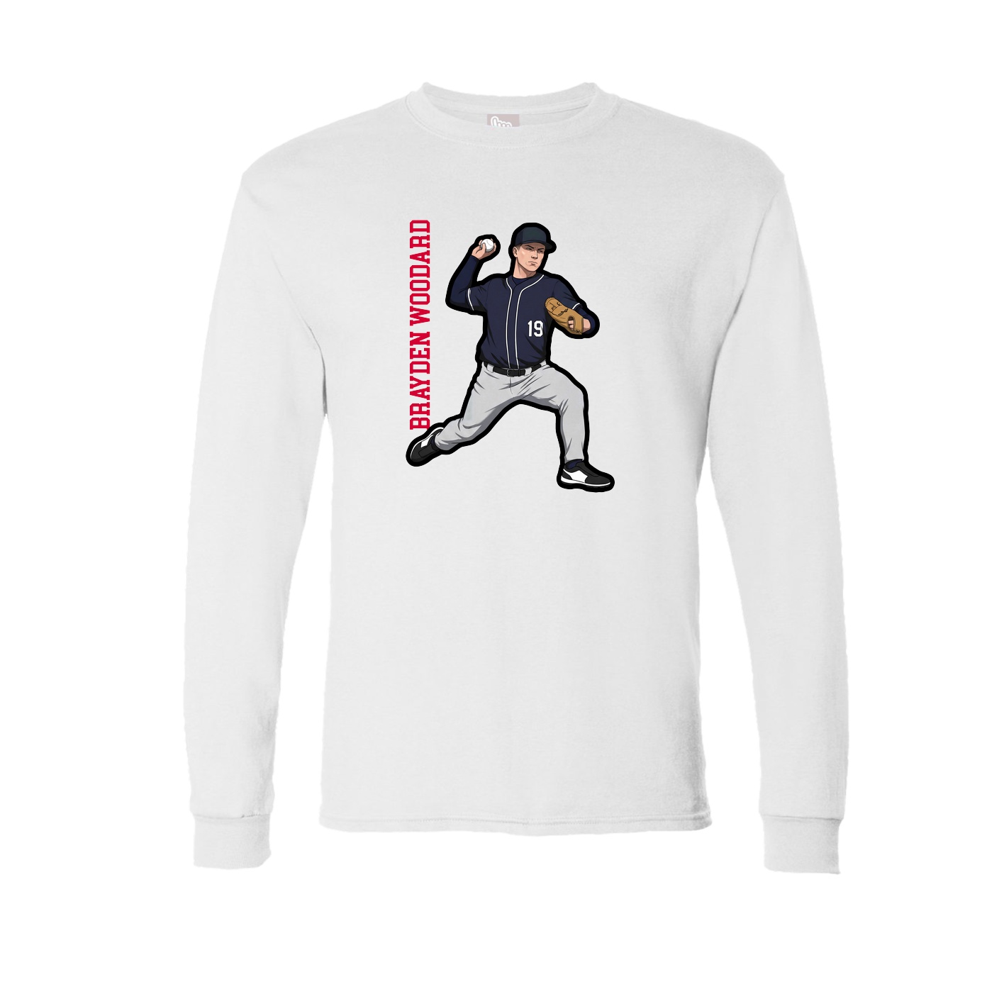 Long Sleeve Tee — Name Vertical in White