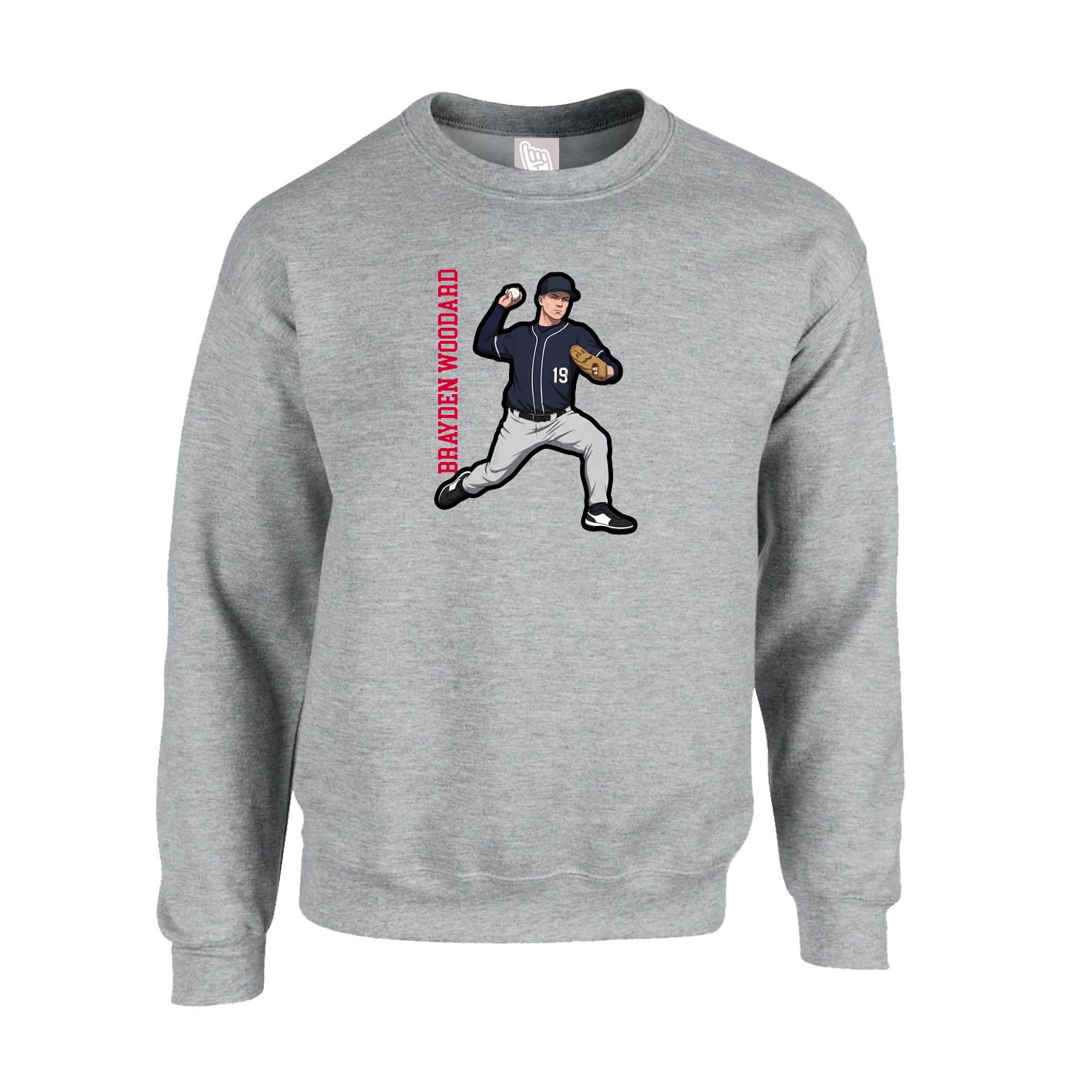 Fleece Crew — Name Vertical in Grey