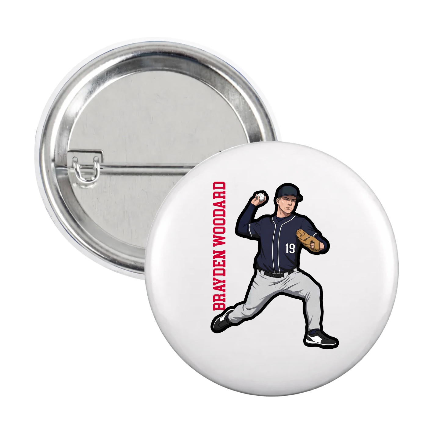 Game Day Button — Name Vertical in White