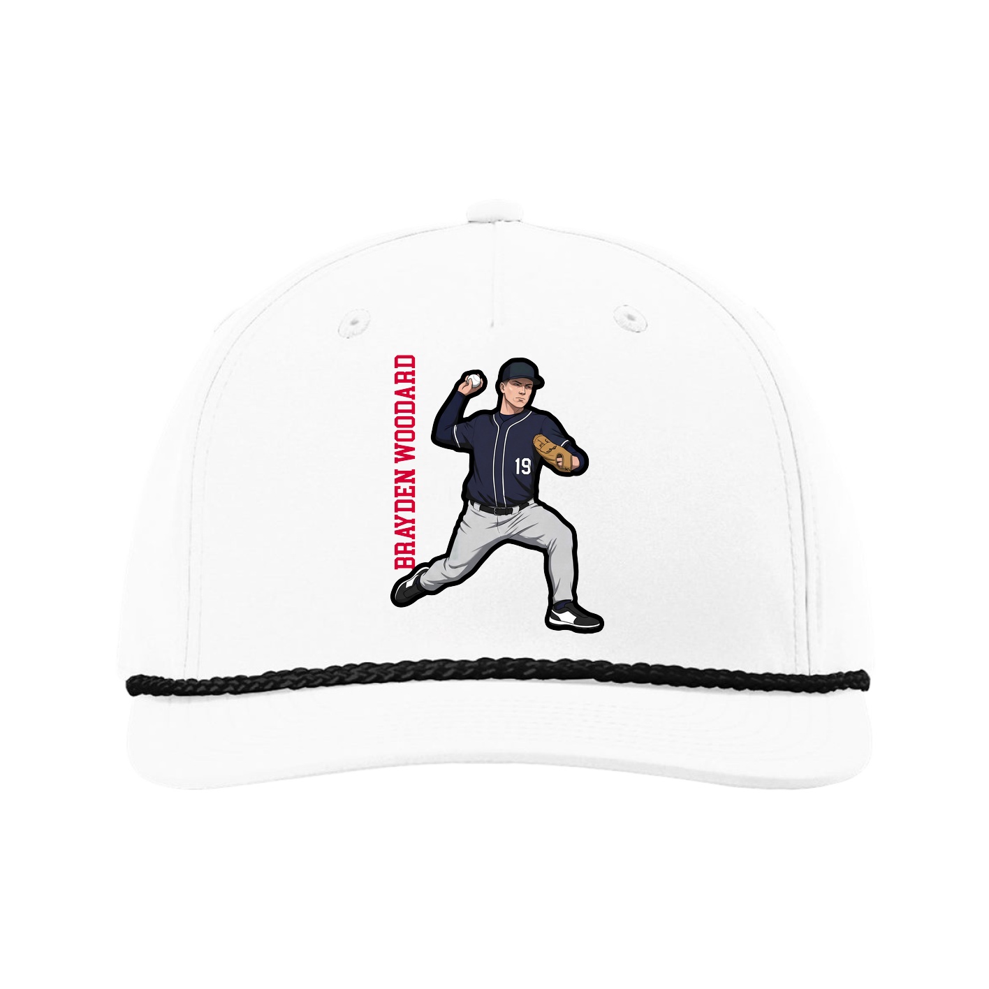 Five-Panel Classic Rope Cap — Name Vertical in White