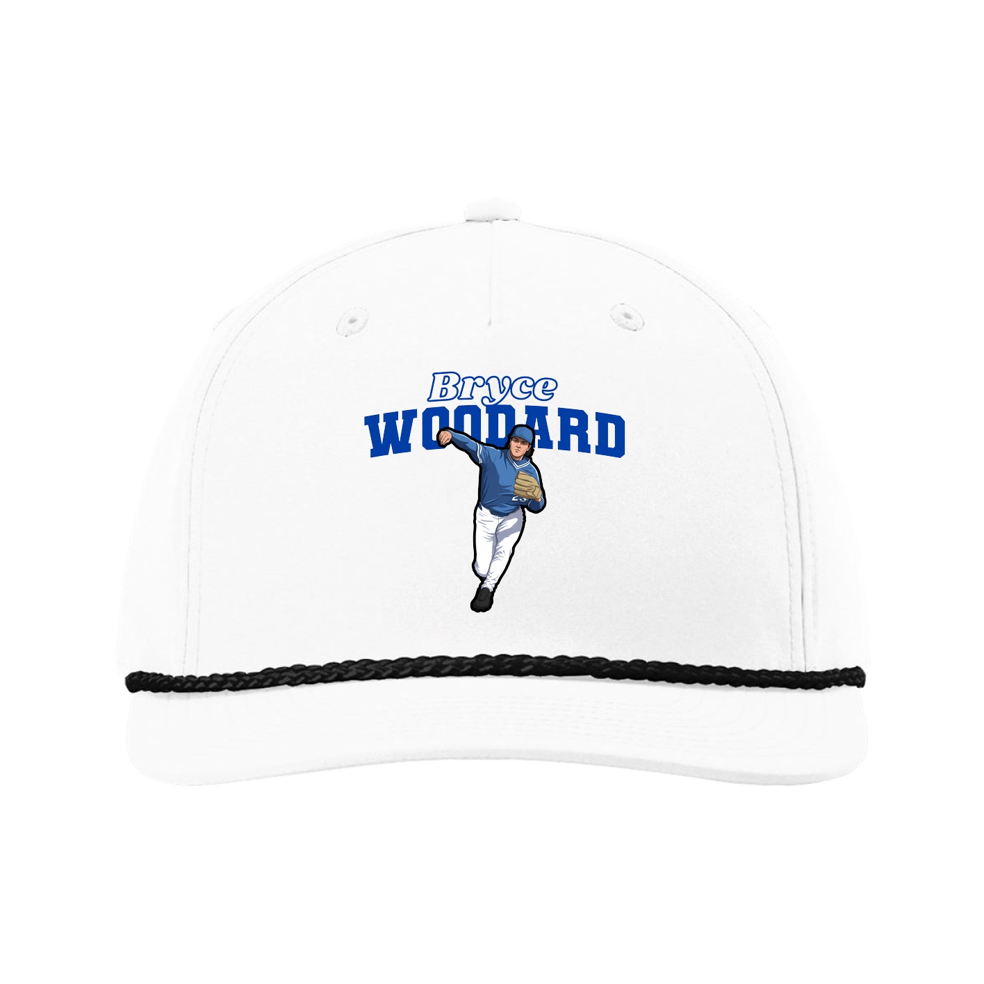 Five-Panel Classic Rope Cap — Name Arch in White