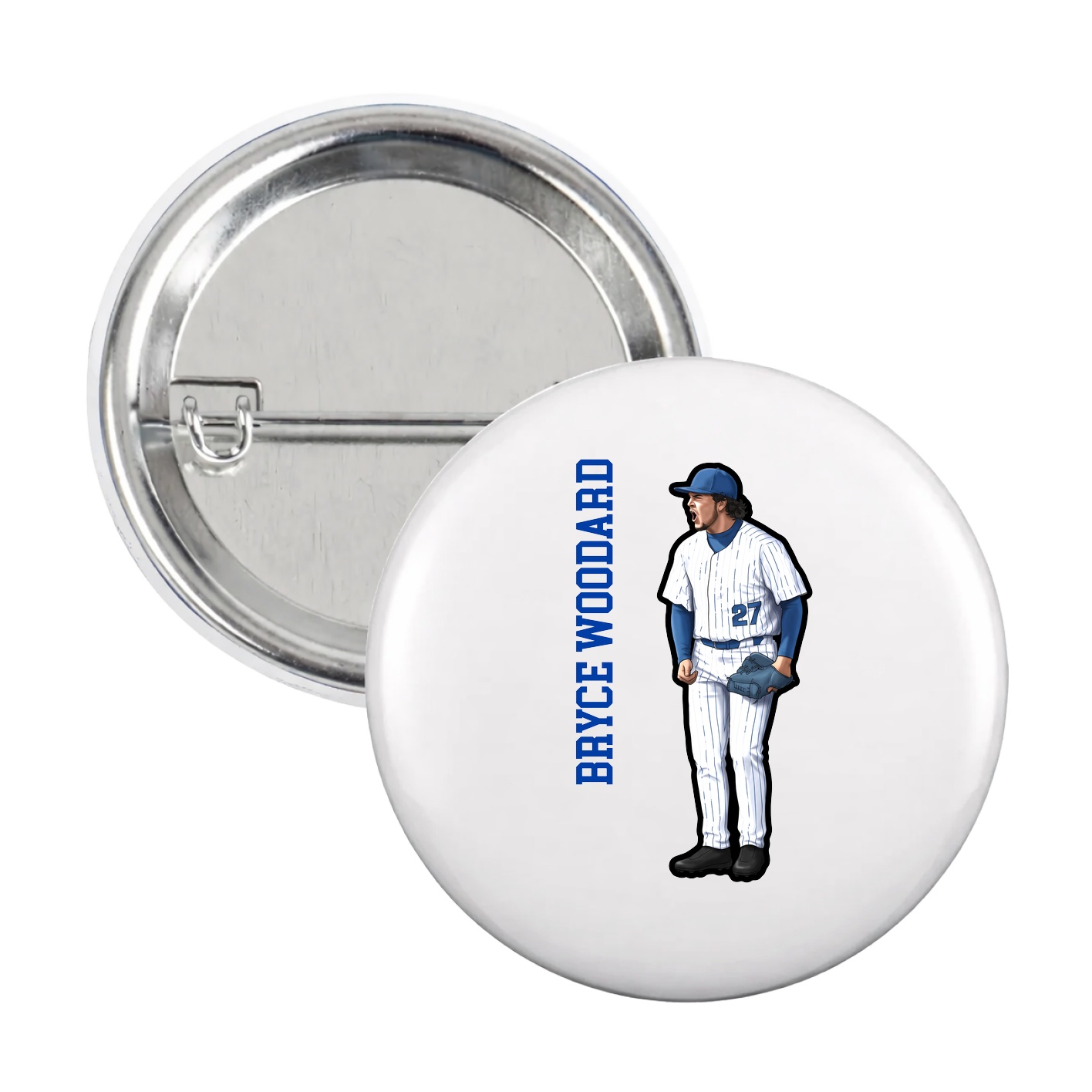 Game Day Button — Name Vertical in White
