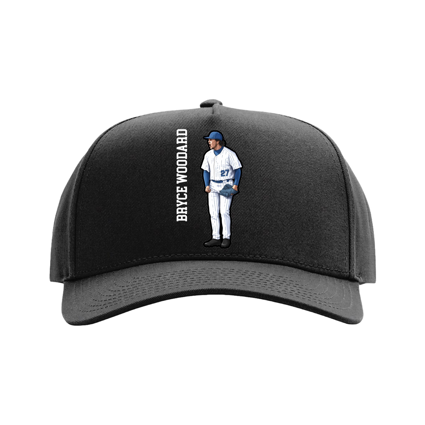 Full Fabric Five-Panel Champ Cap — Name Vertical in Black