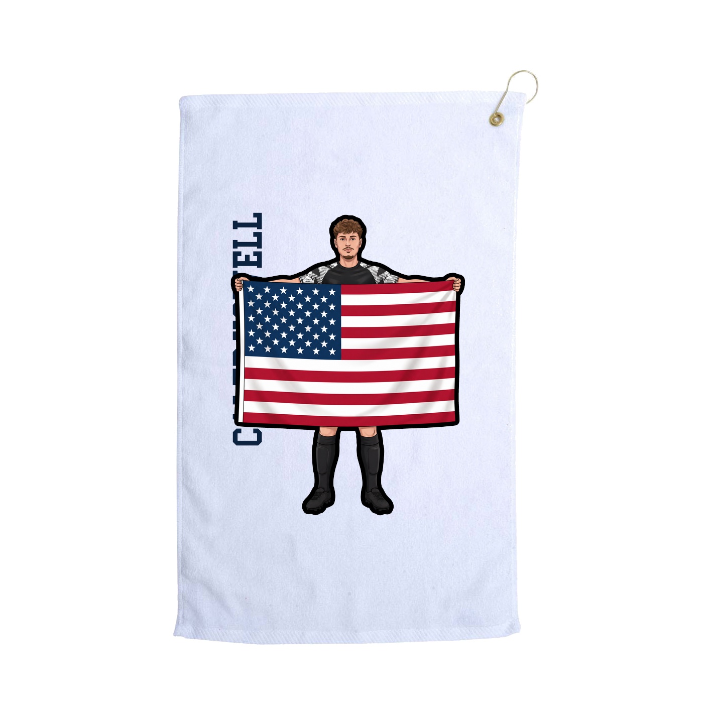 Golf Towel — Name Vertical in White