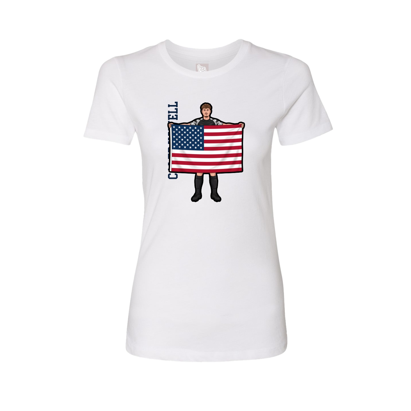 Fitted Women's Tee — Name Vertical in White