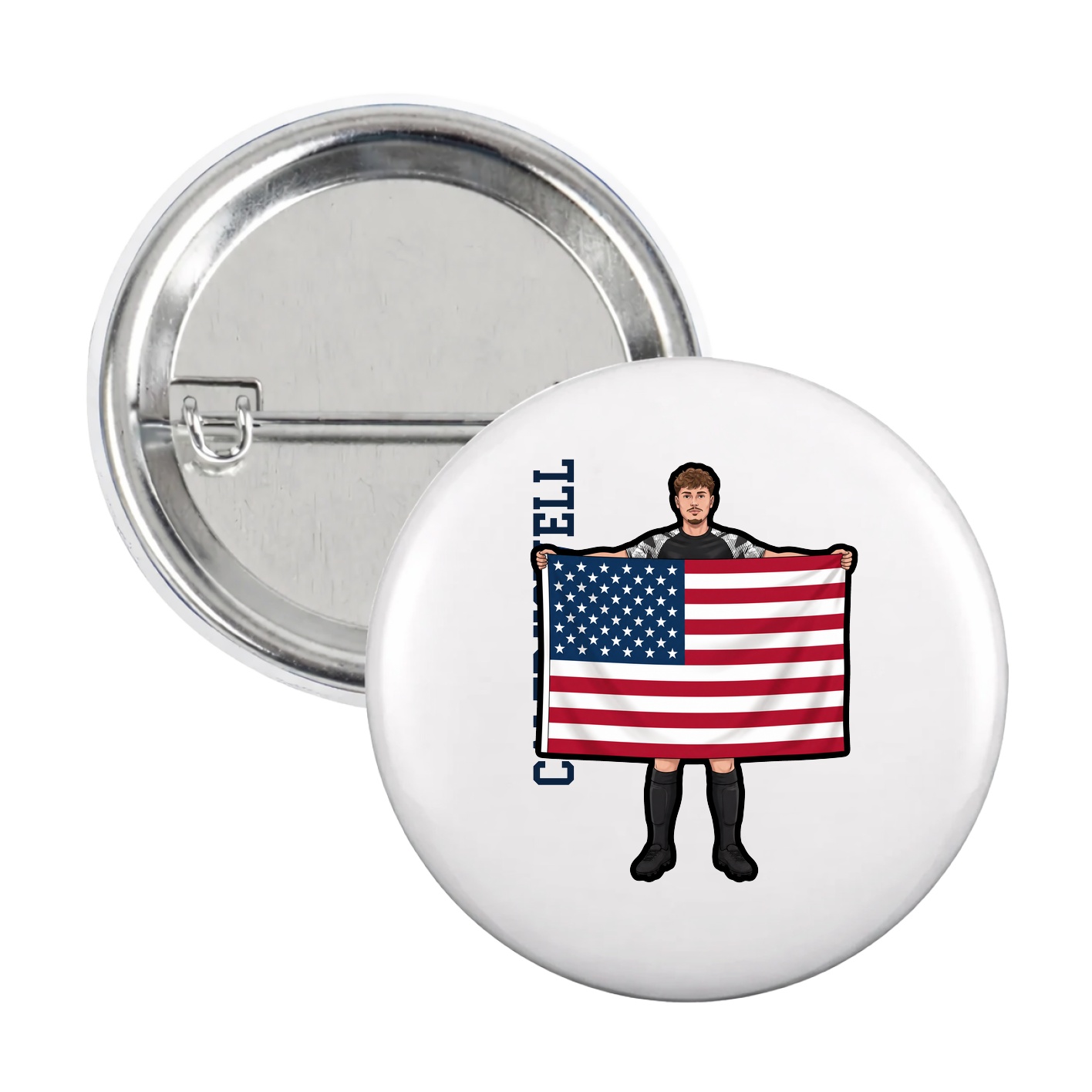 Game Day Button — Name Vertical in White
