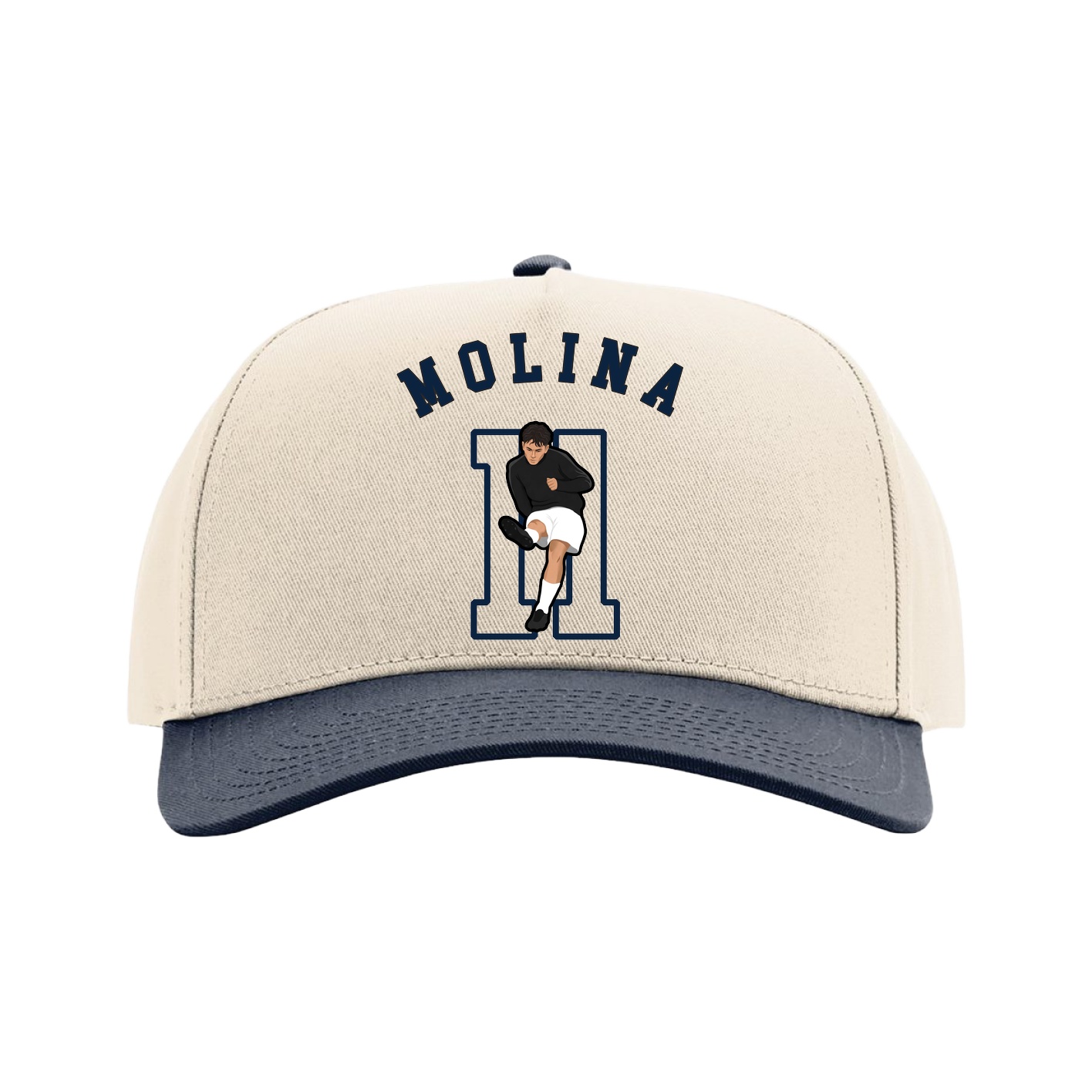 Full Fabric Five-Panel Champ Cap — Shirsey Arch in Cream/Navy