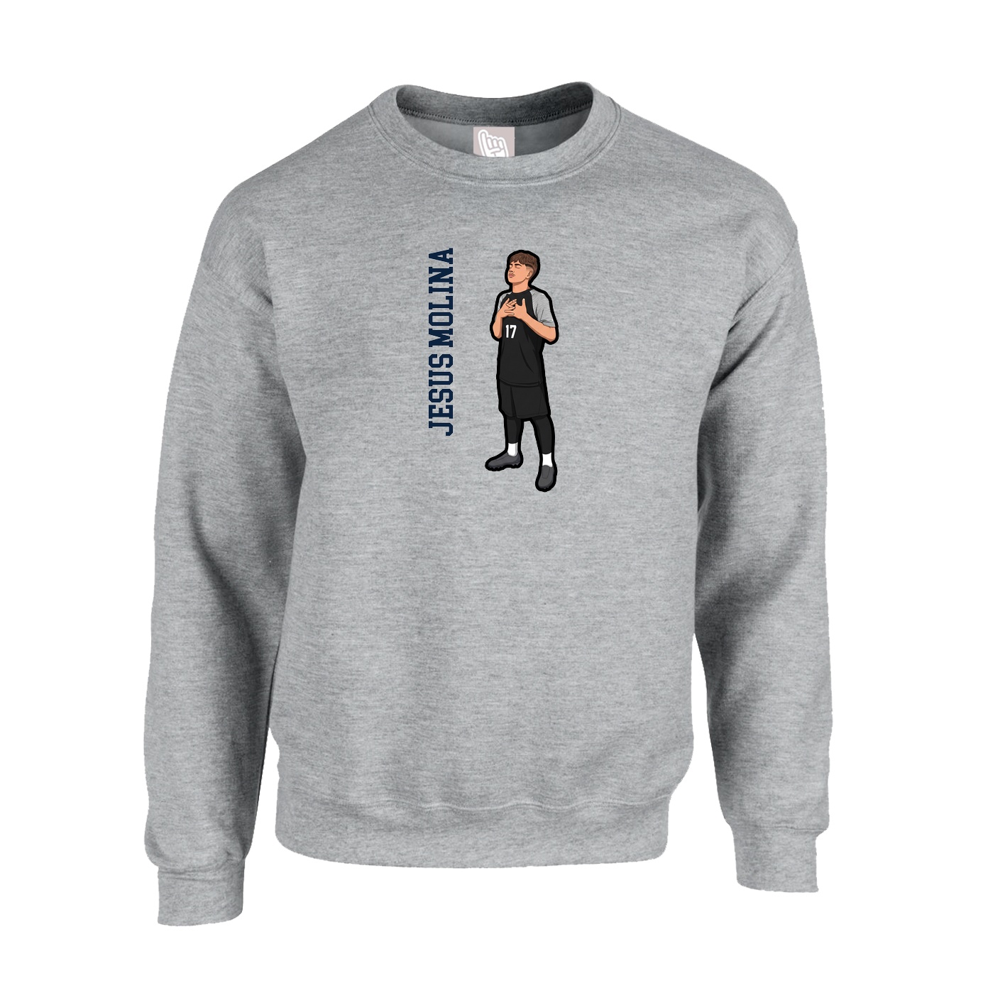 Fleece Crew — Name Vertical in Grey