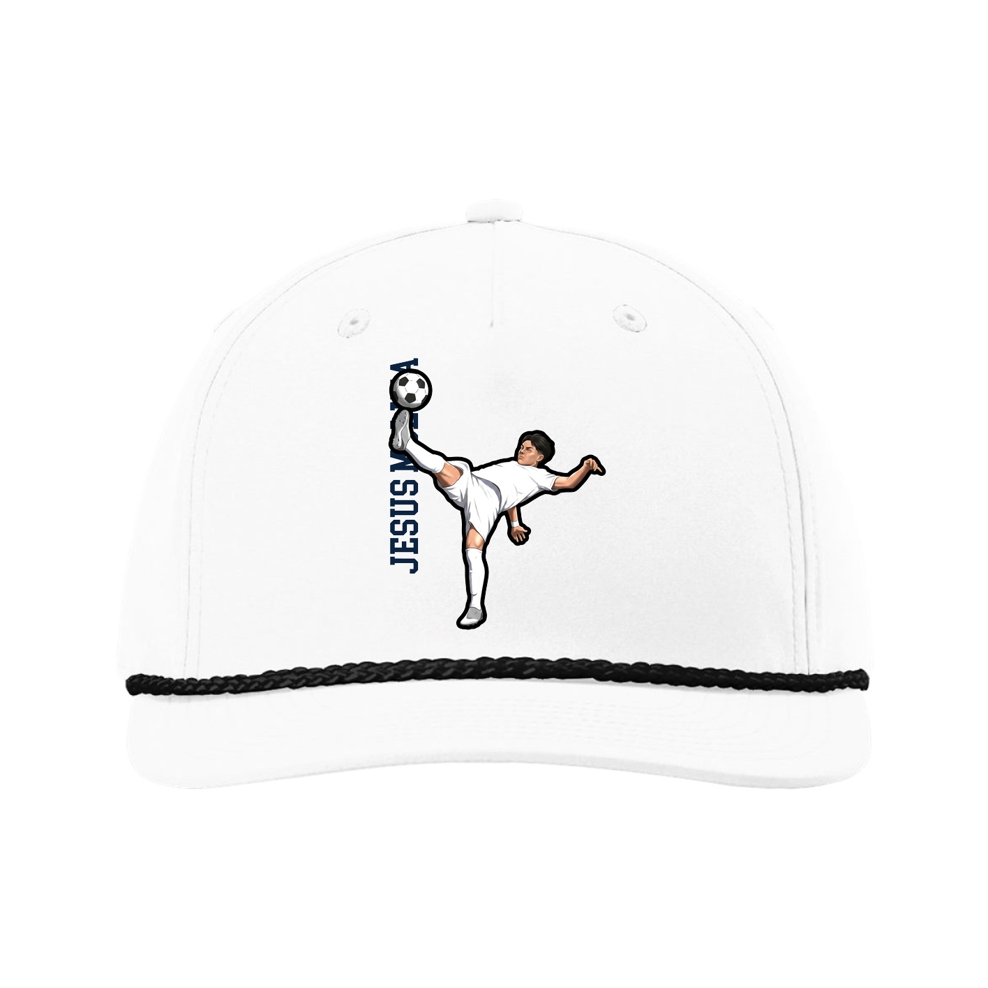 Five-Panel Classic Rope Cap — Name Vertical in White