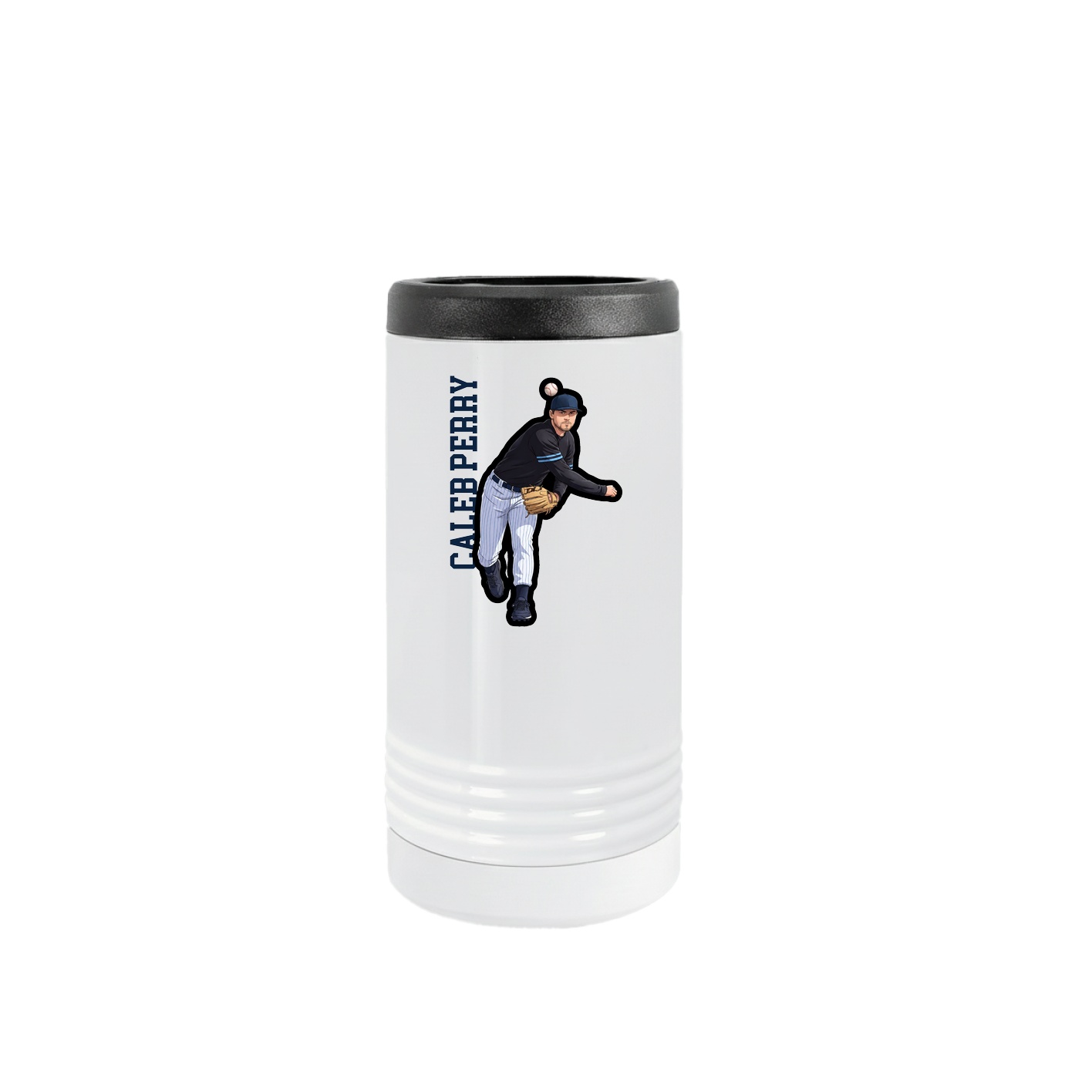 Slim Beverage Holder — Name Vertical in White