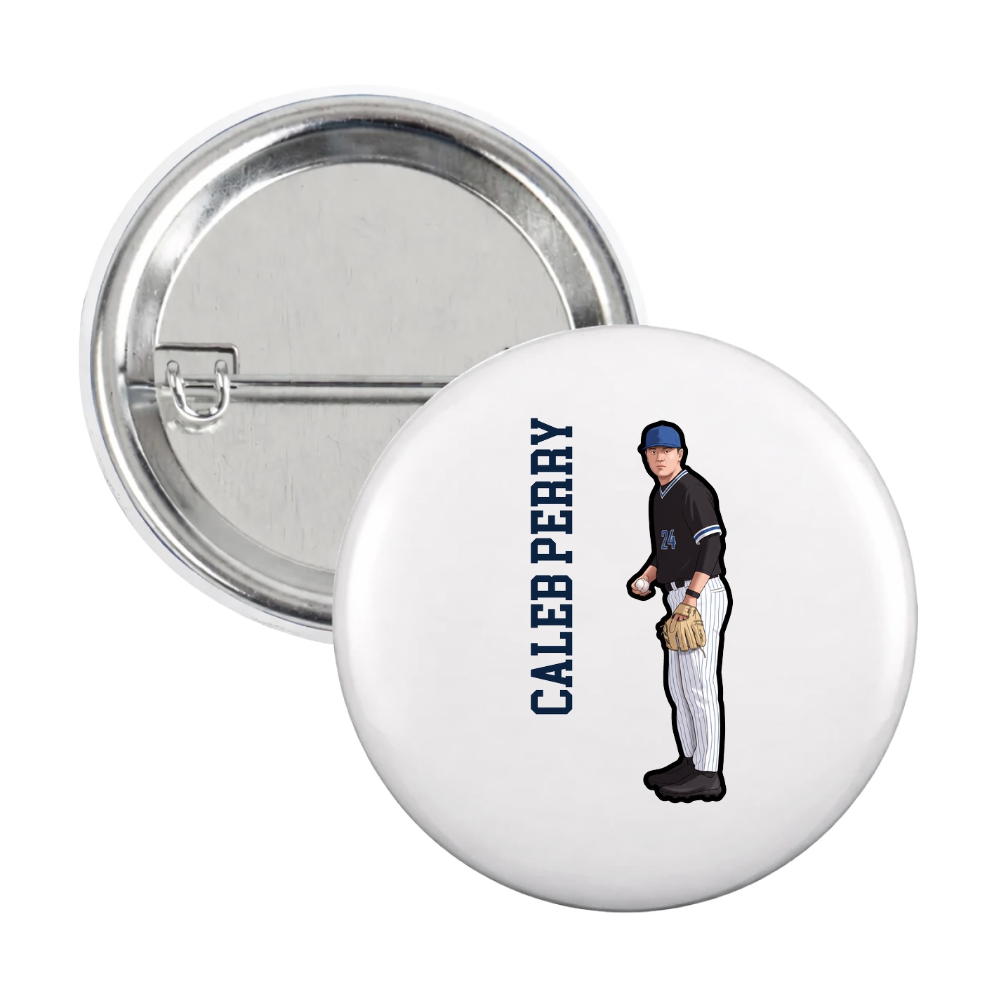 Game Day Button — Name Vertical in White