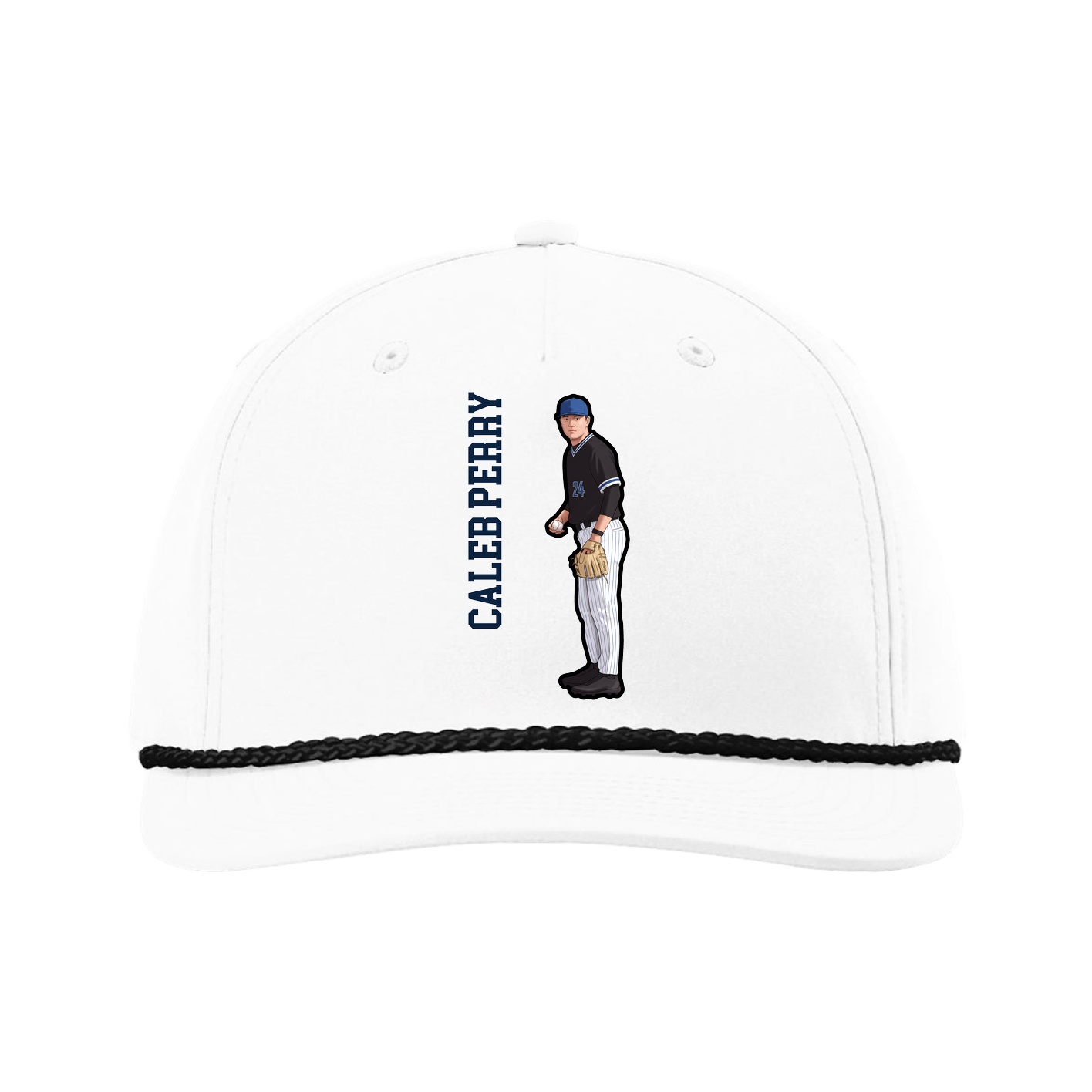 Five-Panel Classic Rope Cap — Name Vertical in White