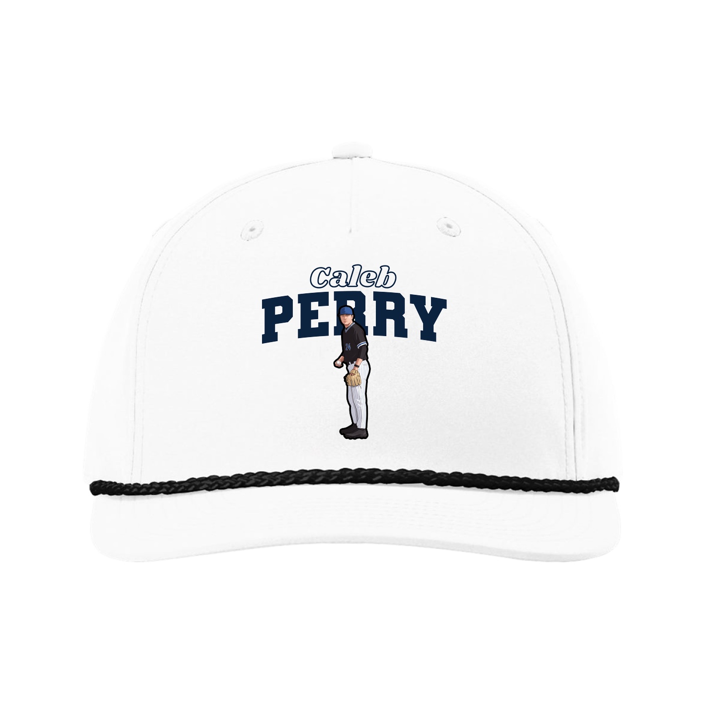 Five-Panel Classic Rope Cap — Name Arch in White